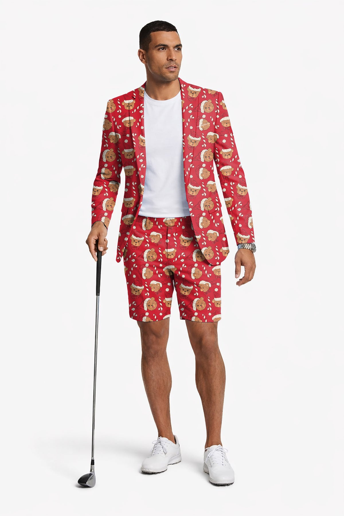 Red Christmas Teddy Bear Men's Party Costumes-Theme Party 2pcs Suit set-Blazer Shorts