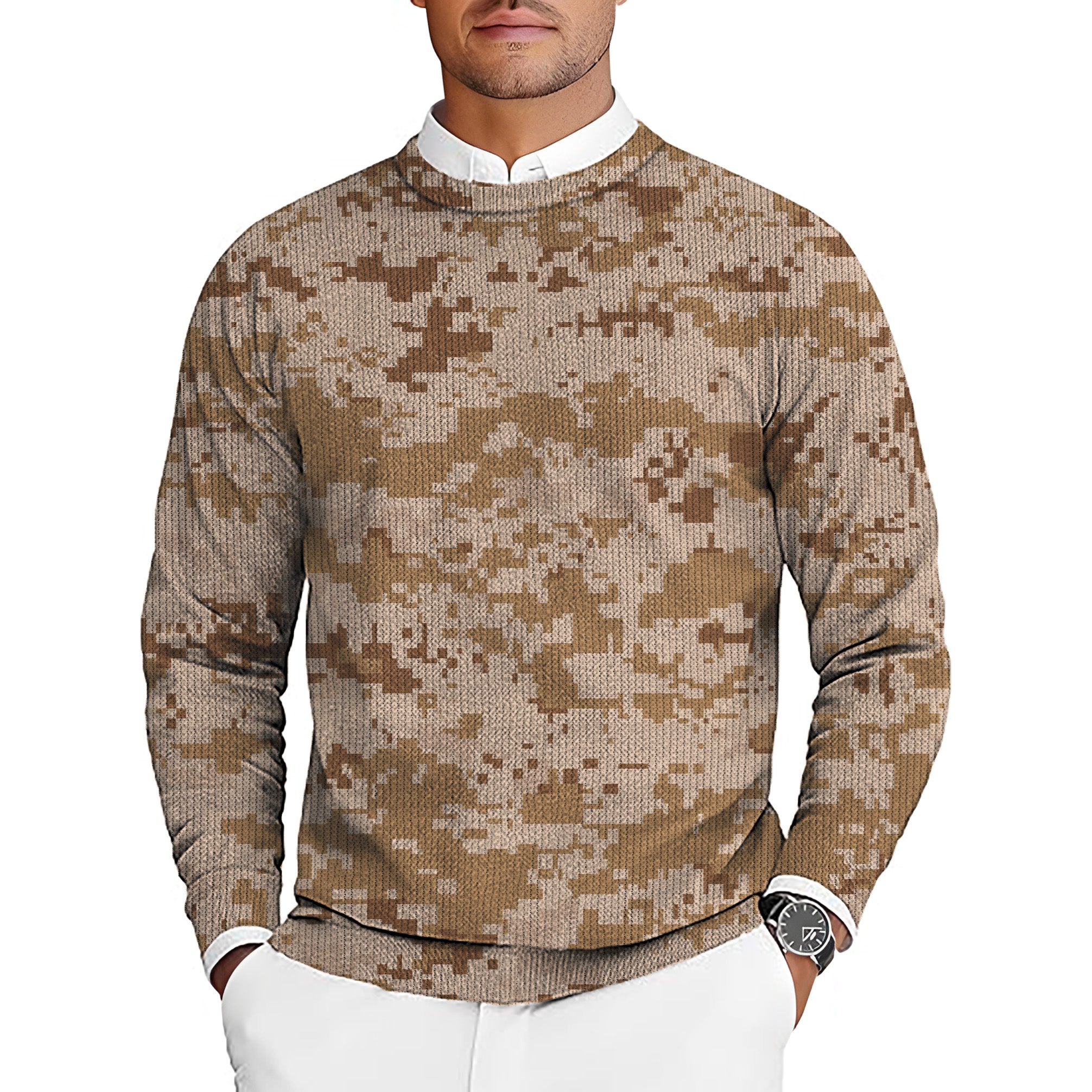 Desert Camo Men's Golf Crewneck Pullover Sweaters Ugly Sweater