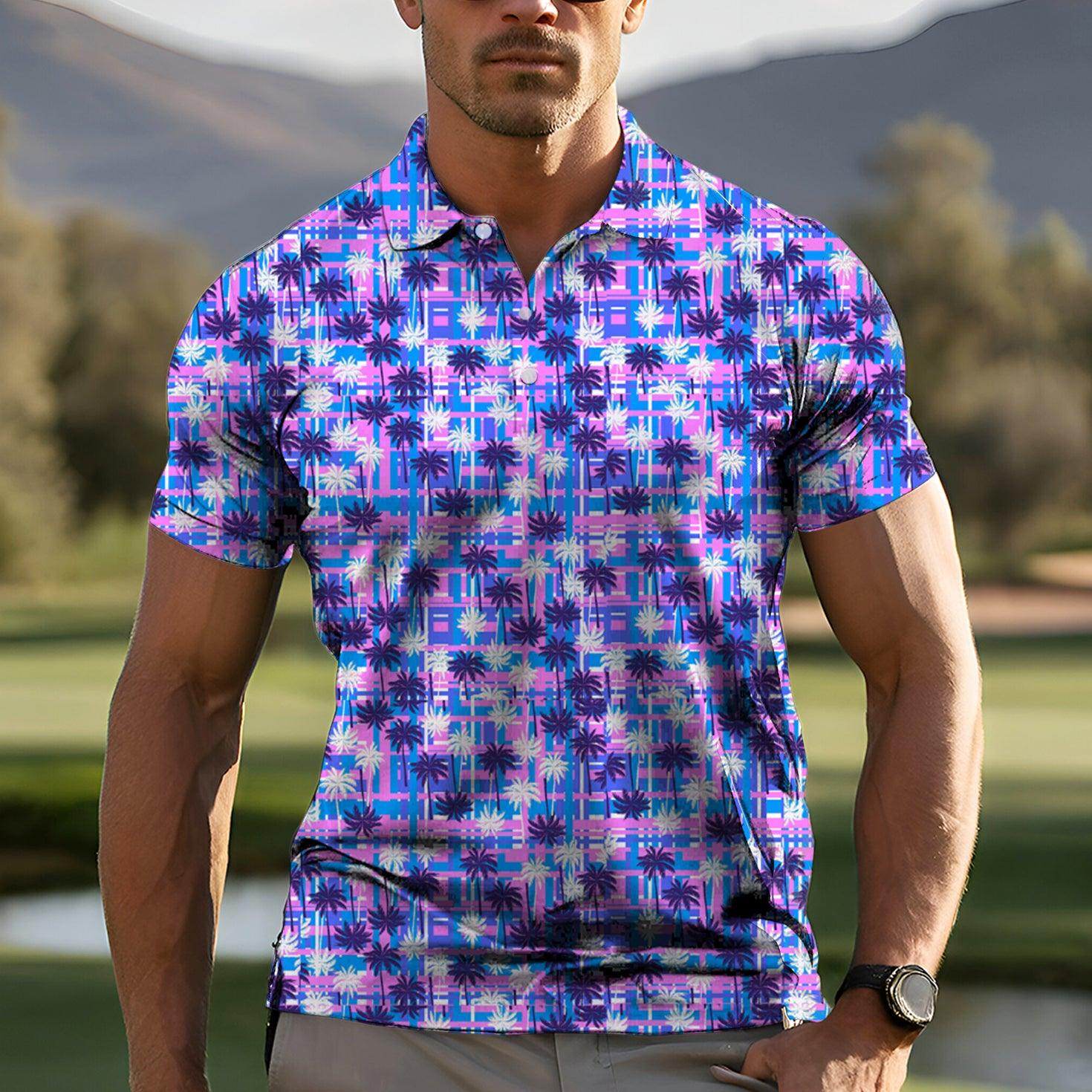 Purple Coconut Tree-Men's golf polo