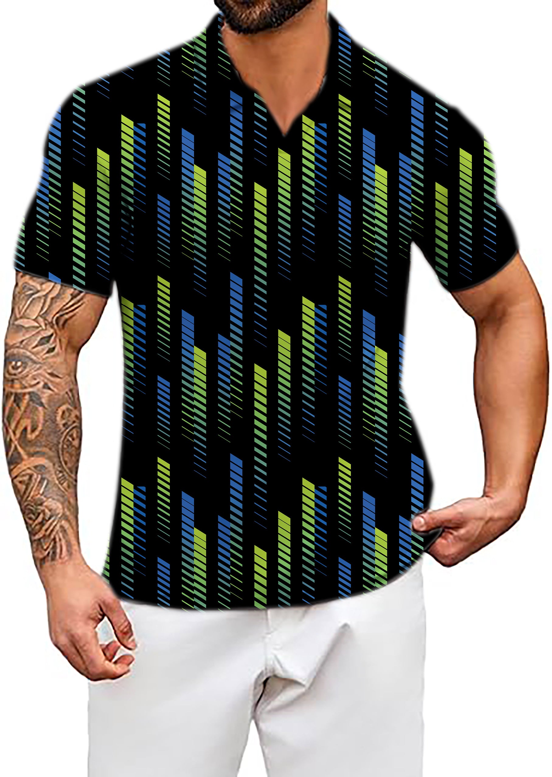 Men's Gradient V Neck Golf Polo Shirts