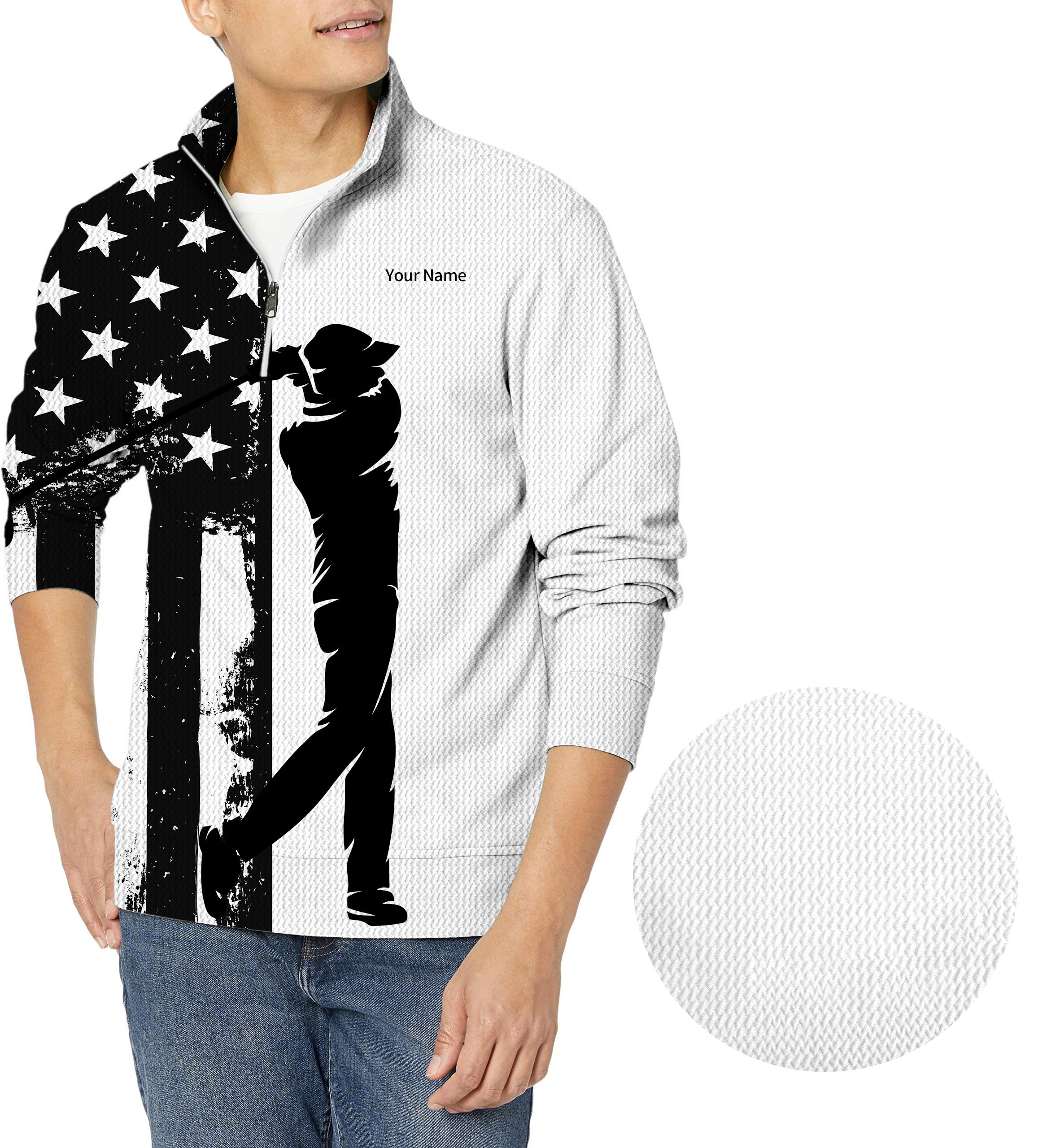 Personalized embroidery Your Name American Flag-Men's Golf Waffle Zipper Pullover