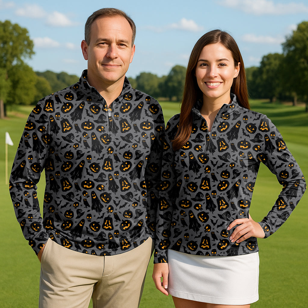 Spooky Halloween Couple Golf Active 3/4 Zip Top