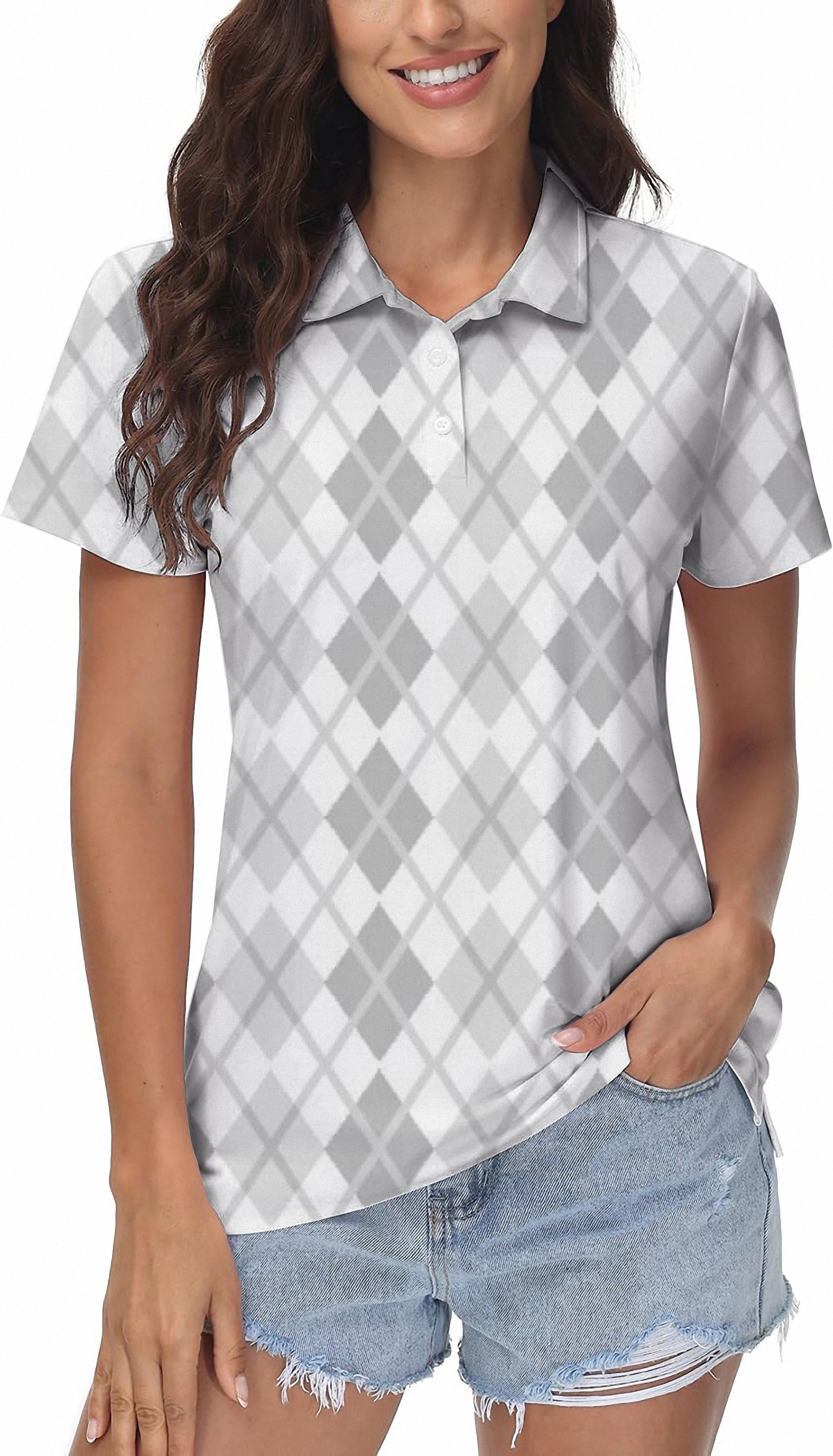 Argyle grey grid Women's Golf Polo