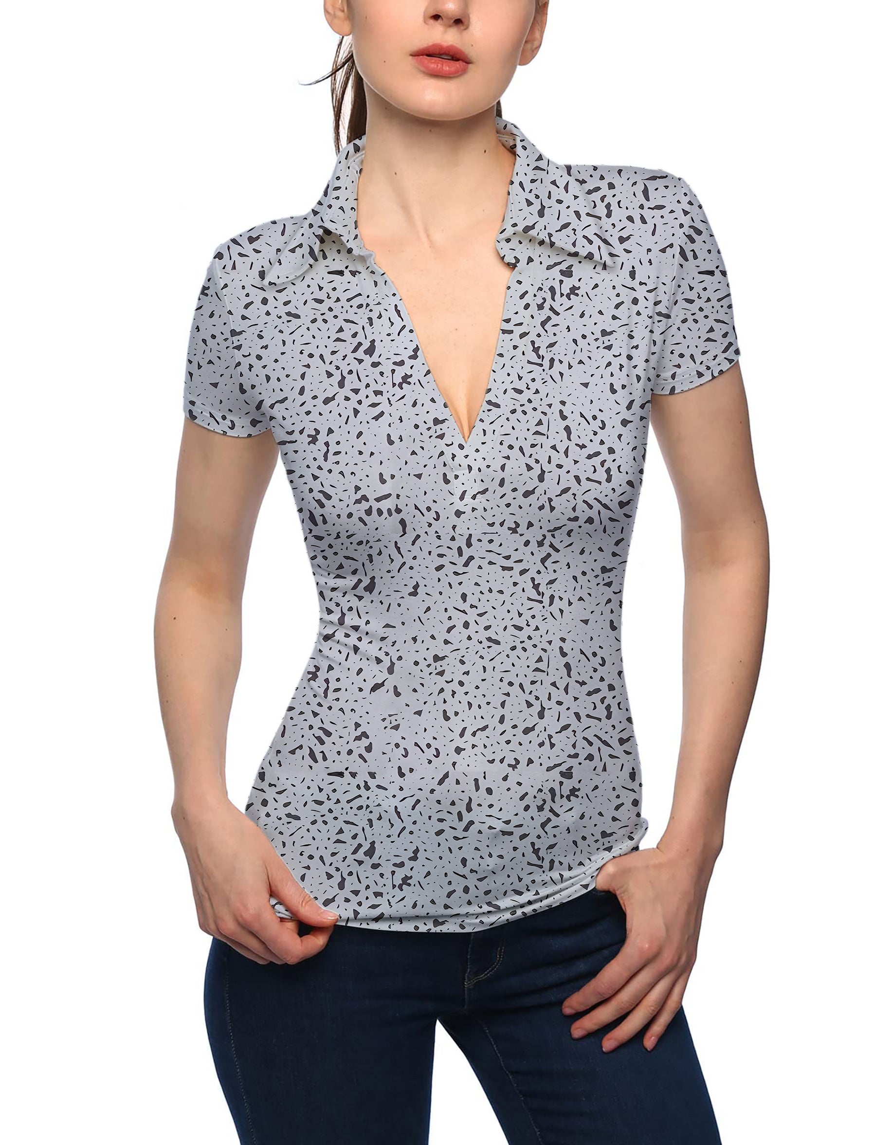 Women's Speckle V Neck Golf Polo