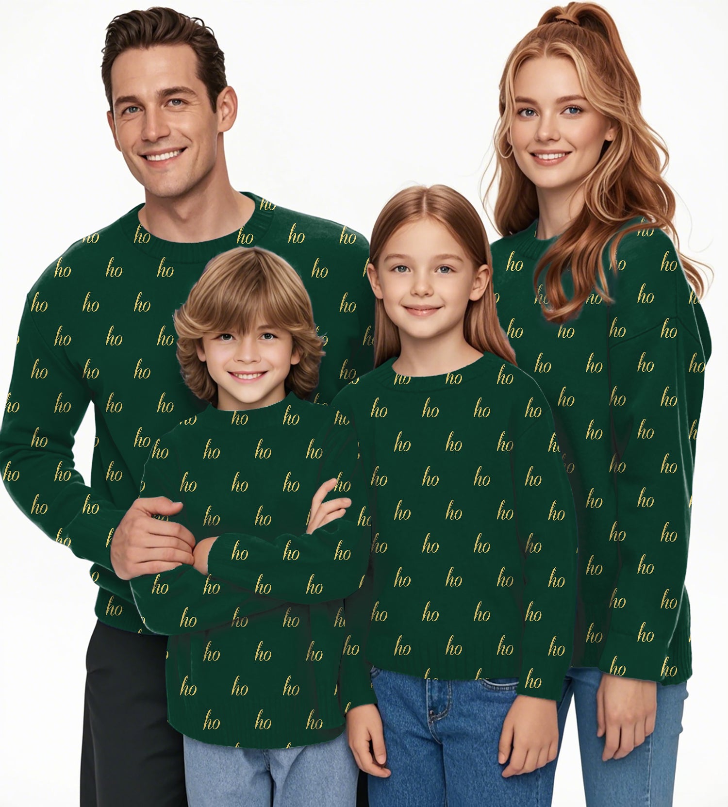 Dark Green Custom Name Christmas Crewneck Pullover Ugly Sweater Men Women boy girl family