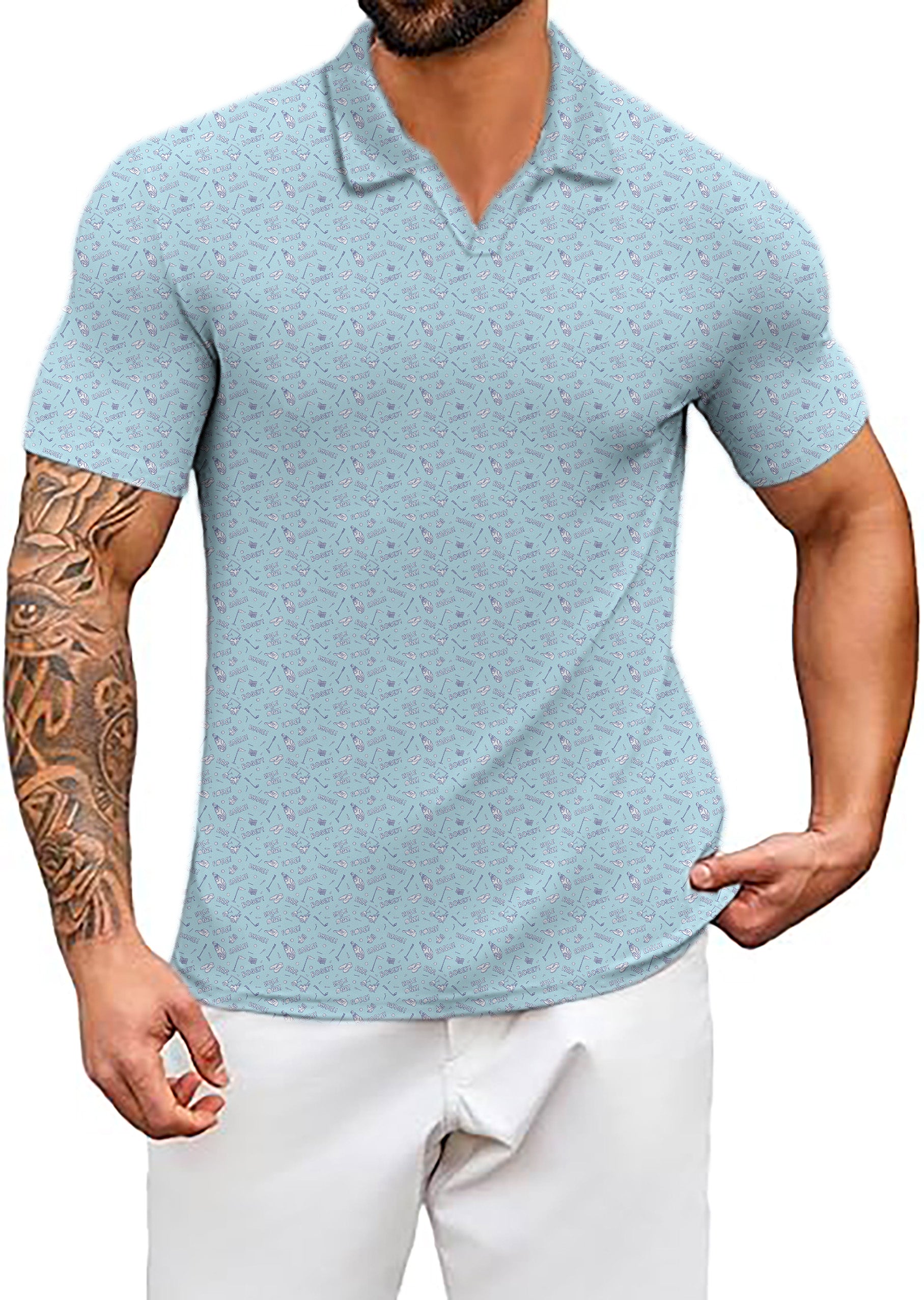 Men's Golf doodle V Neck Golf Polo Shirts