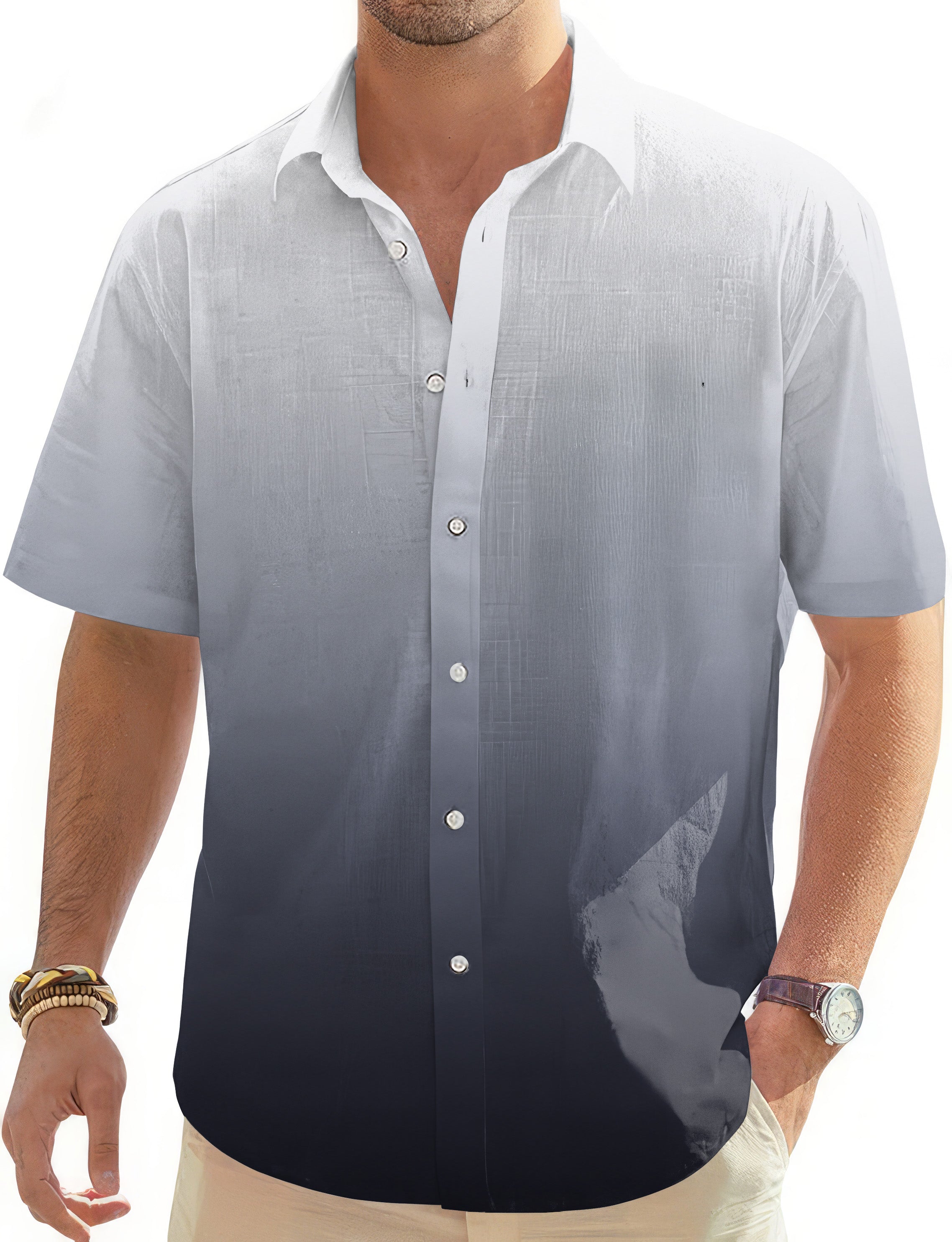 Black And White Gradient Men's Golf Hawaiian Shirts Button Down Shirt