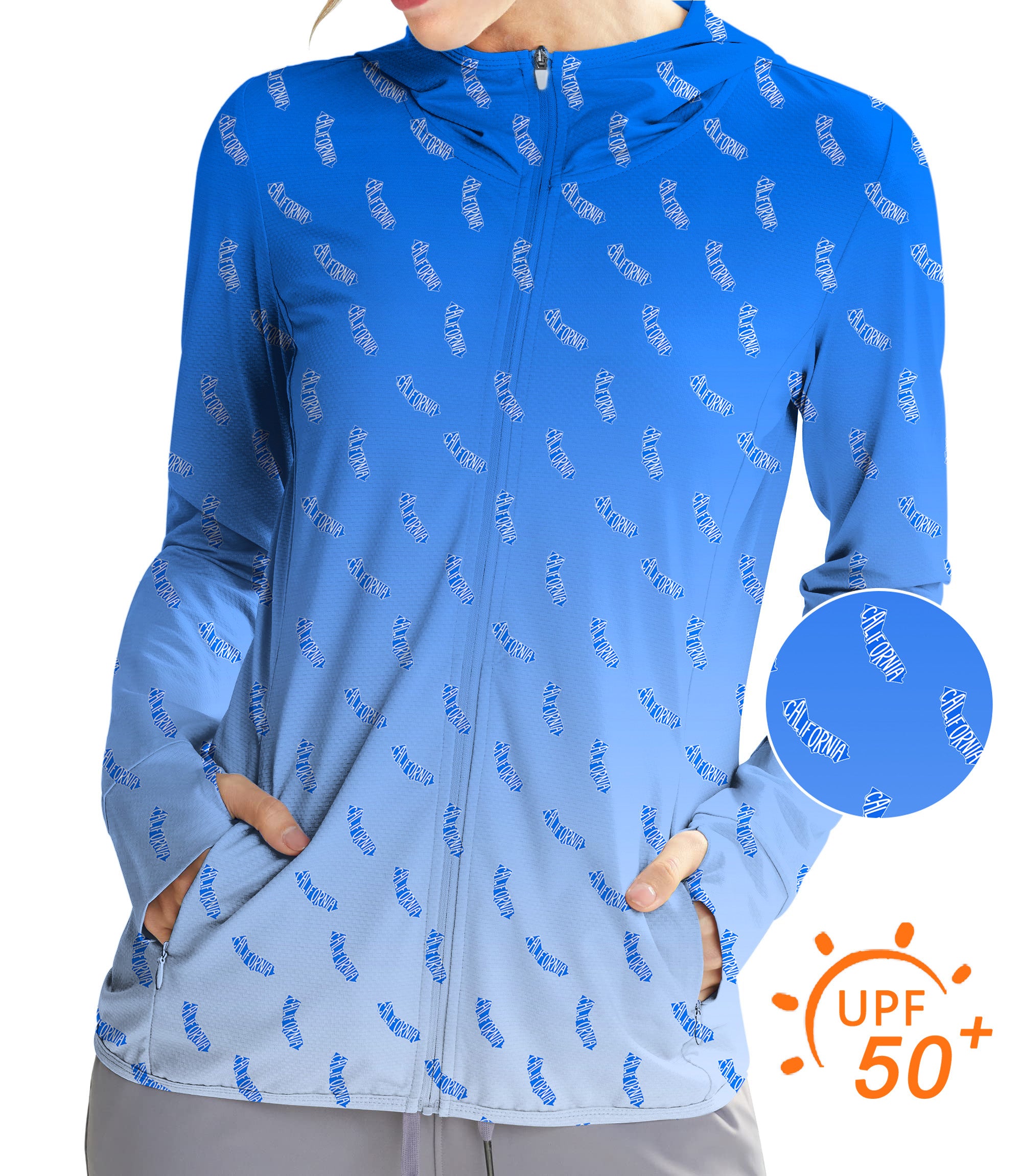 Women's Outdoor Blue California Golf Sun Protection Slim Fit zip hoodies