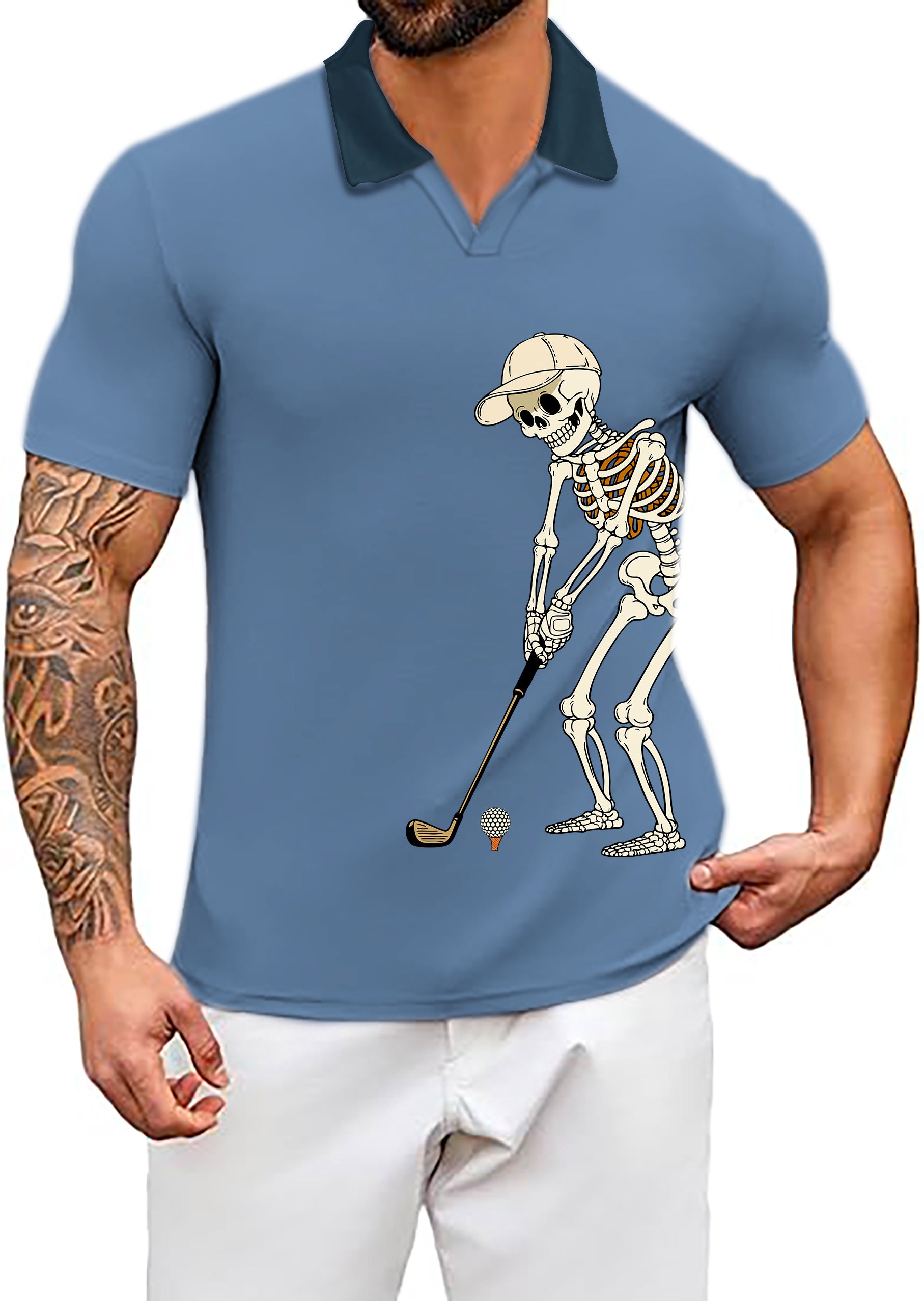 Men's Coconut Palm Navy Blue Ink Dots V White Royal Blue Halloween Skeleton Golf