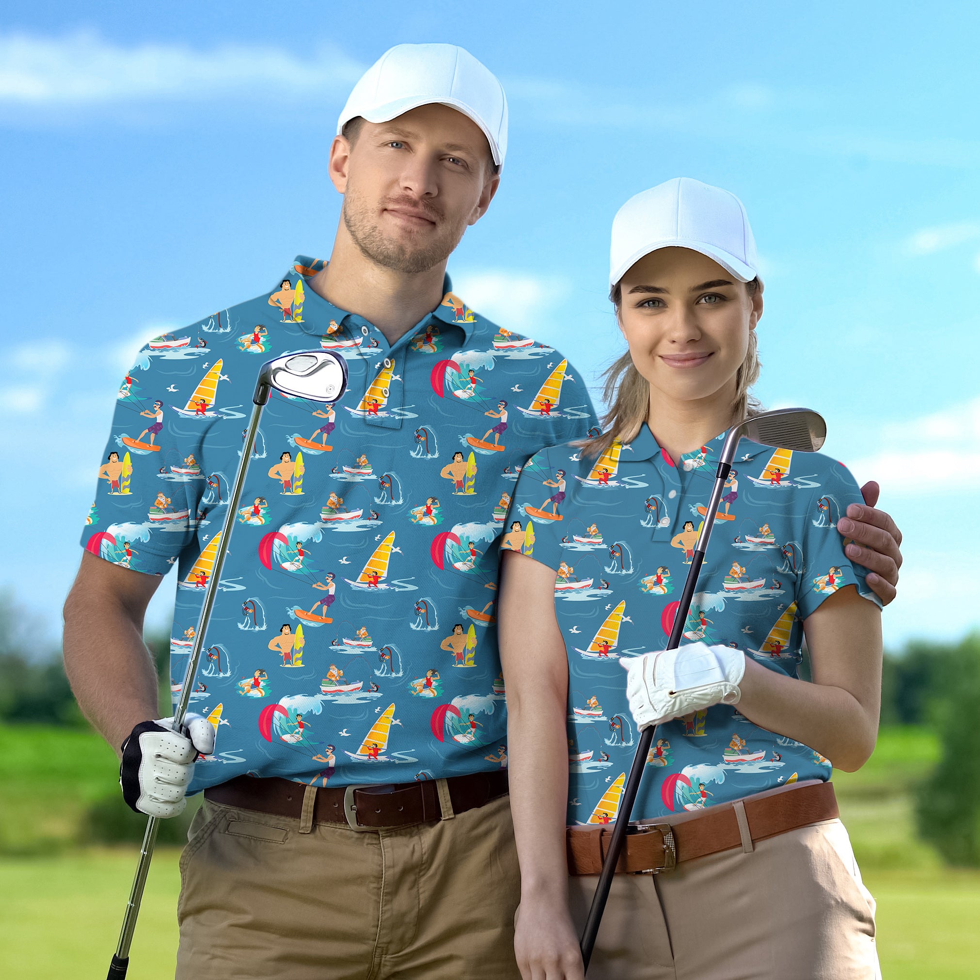 Golf Polo Couple Family set Sailboat Ocean Play tournament