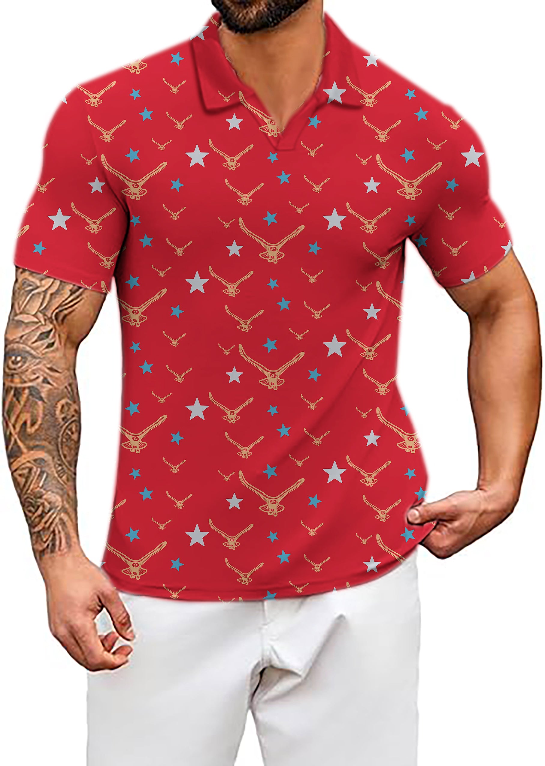Men's limited edition star eagle V Neck Golf Polo Shirts