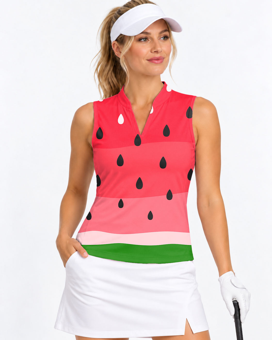 watermelon Women's V Notch Mock Neck Sleeveless Golf Athletic Blouse