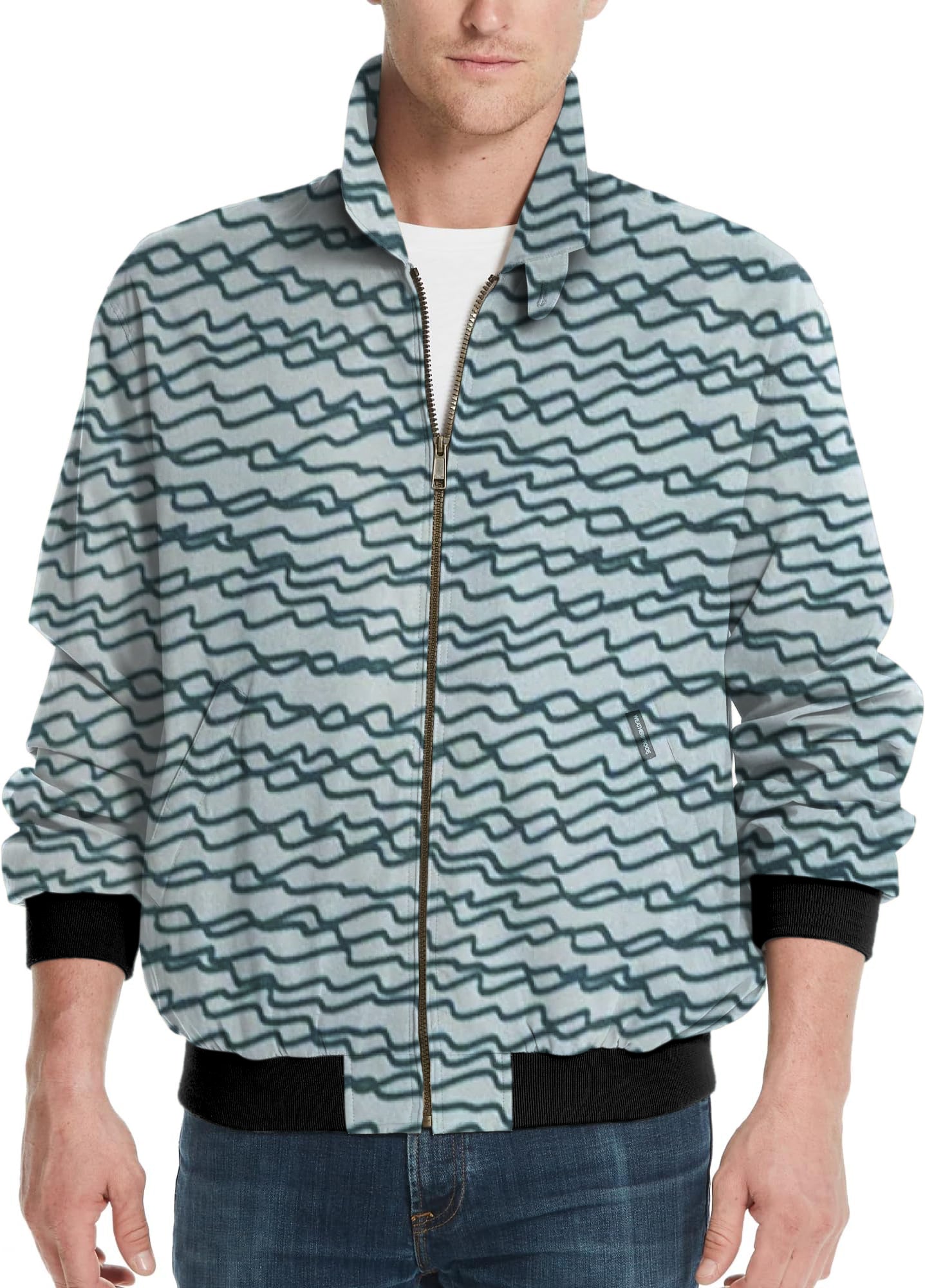 Green Irregular Wavy Lines Men's Golf Windbreaker Light Jacket