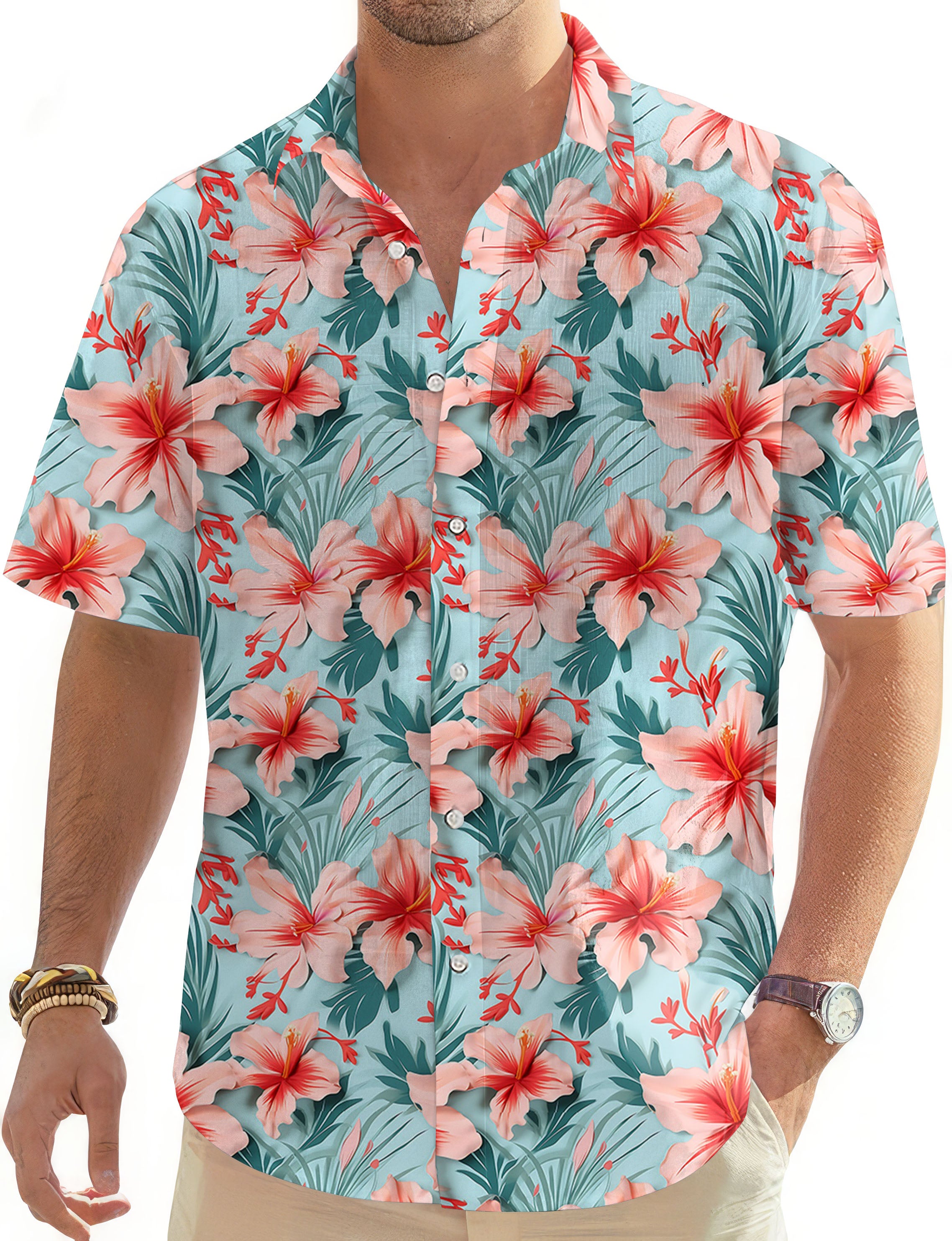 Tropical Course-Men's Golf Hawaiian Shirts Button Down Shirt