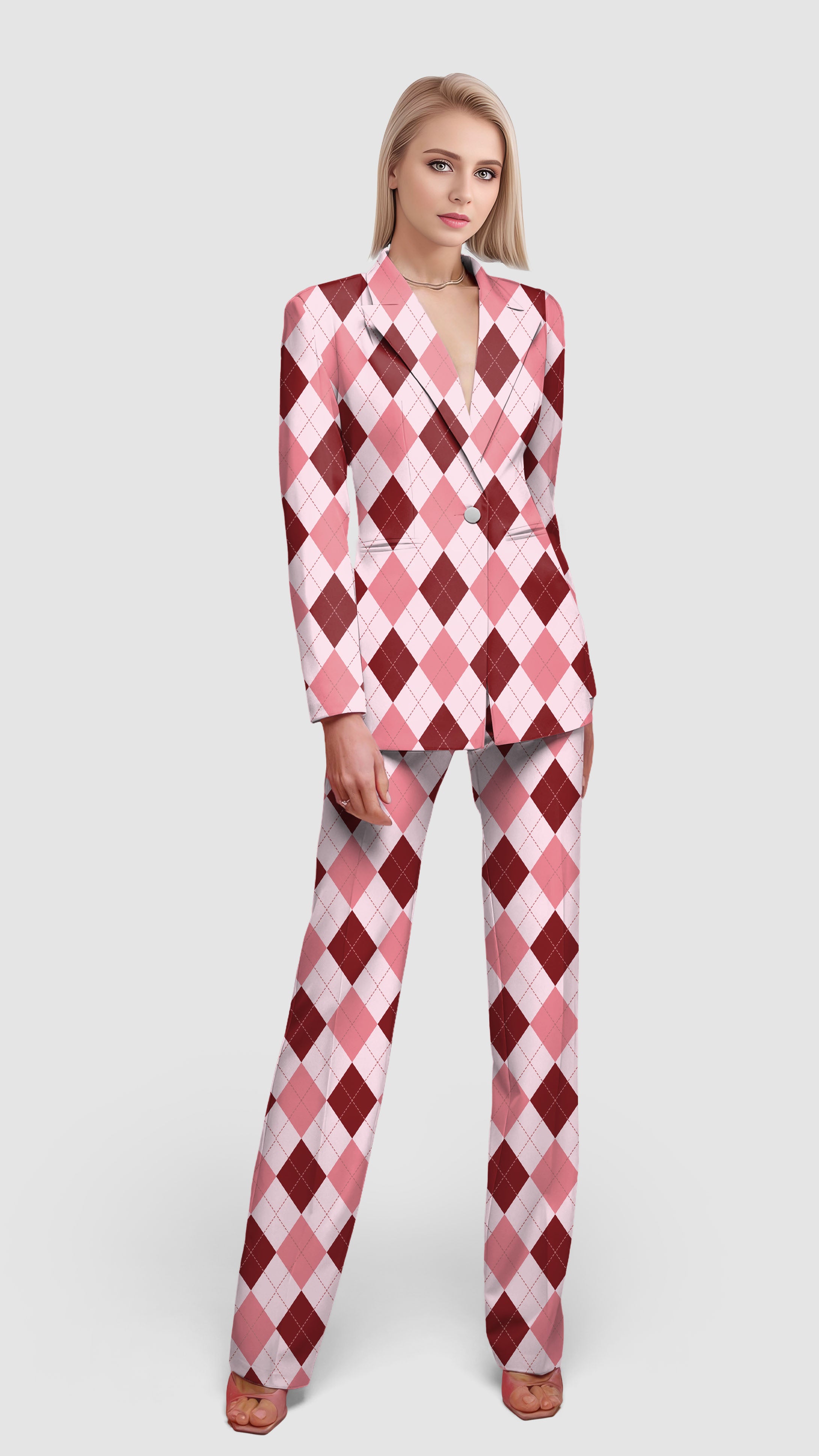 pink Argyle-Women's Blazer Casual Work Office Blazer Suit set