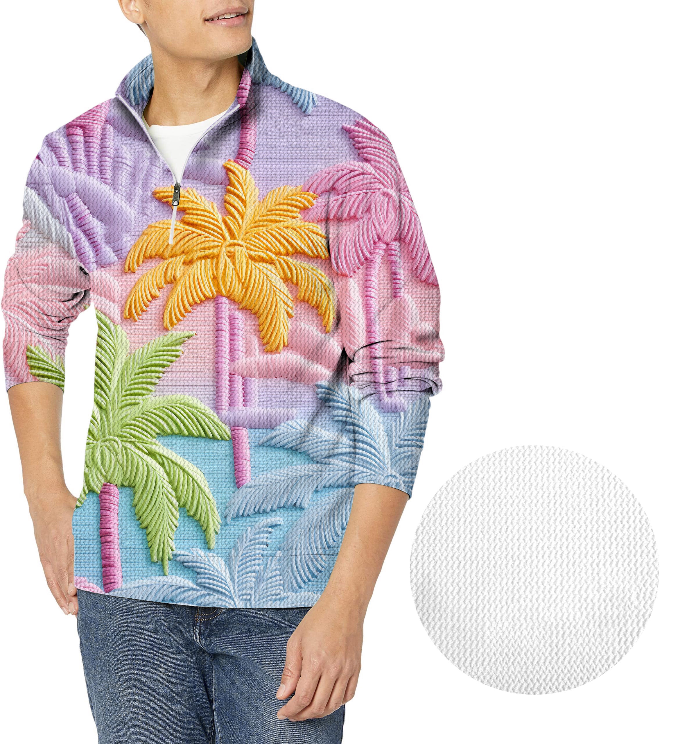 3D coconut trees Men's Golf Waffle Zipper Pullover