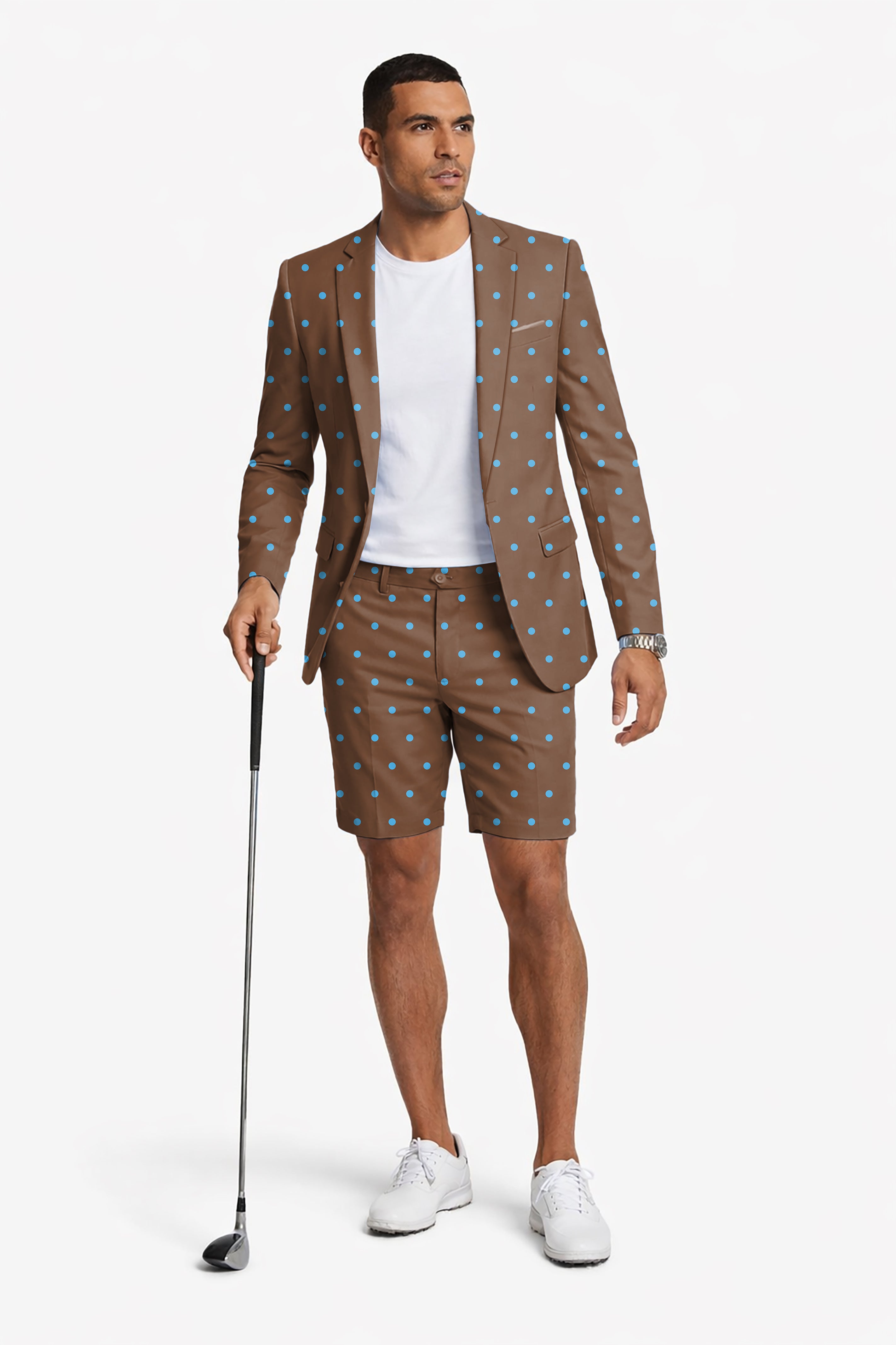 Brown Polka Dots Men's Party Costumes-Theme Party 2pcs Suit set-Blazer Shorts