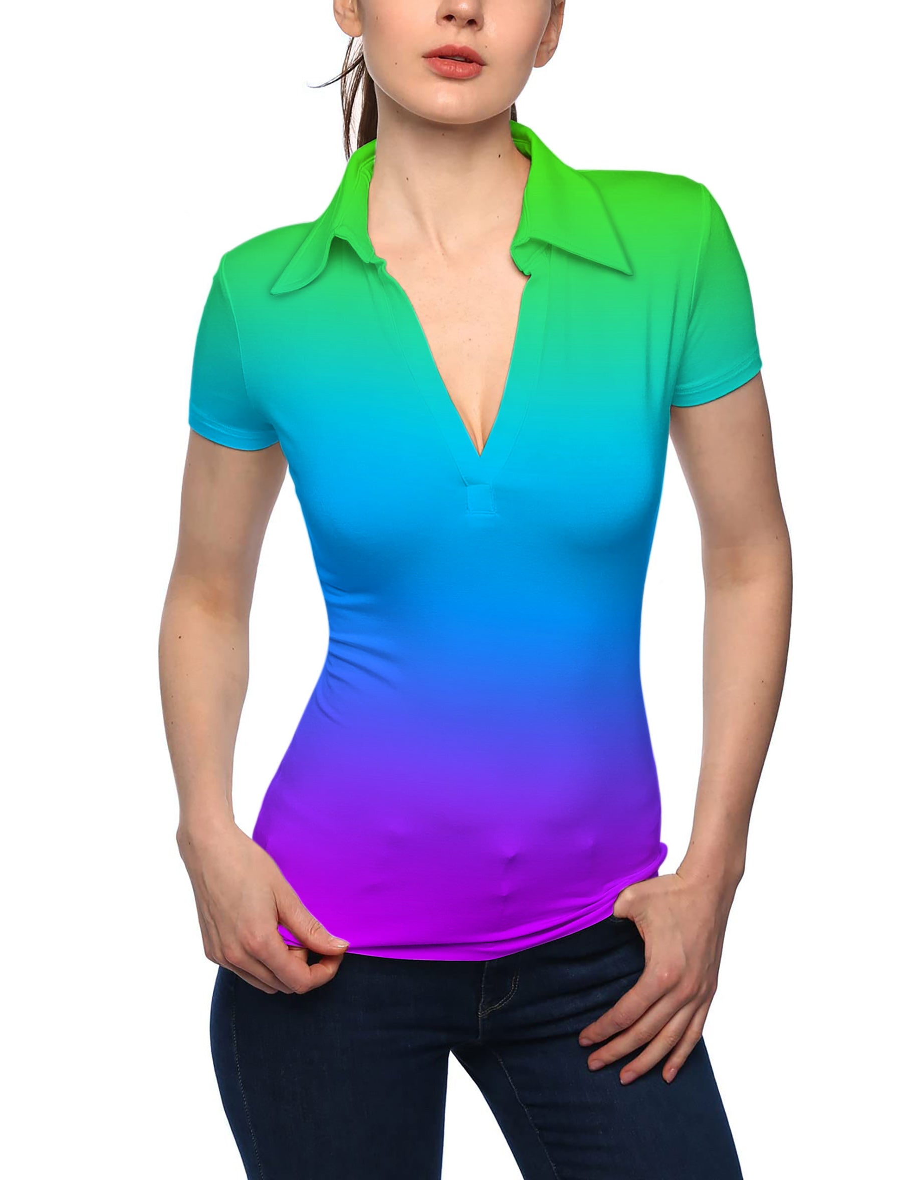 Women's Neon Gradients V Neck Golf Polo