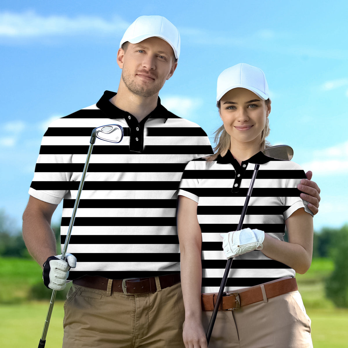 Couple Black and white horizontal stripes set Golf Championship Trophy tournament