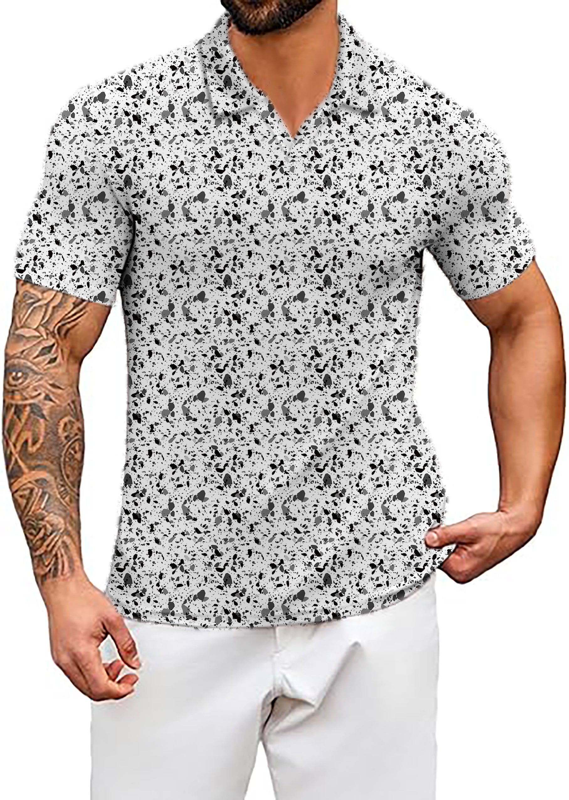 Men's Terrazzo V Neck Golf Polo Shirts