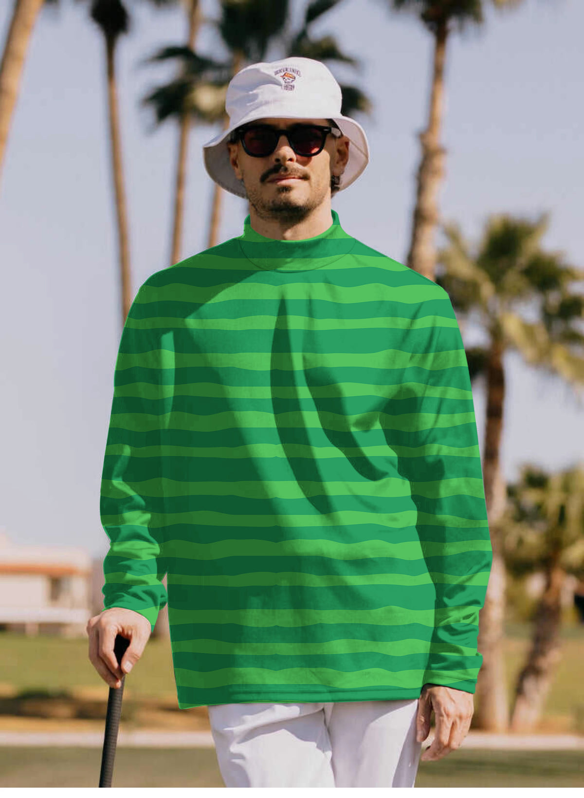 Men's Horizontal watermelon stripes Mock Neck Long/Short Sleeve Golf Tops
