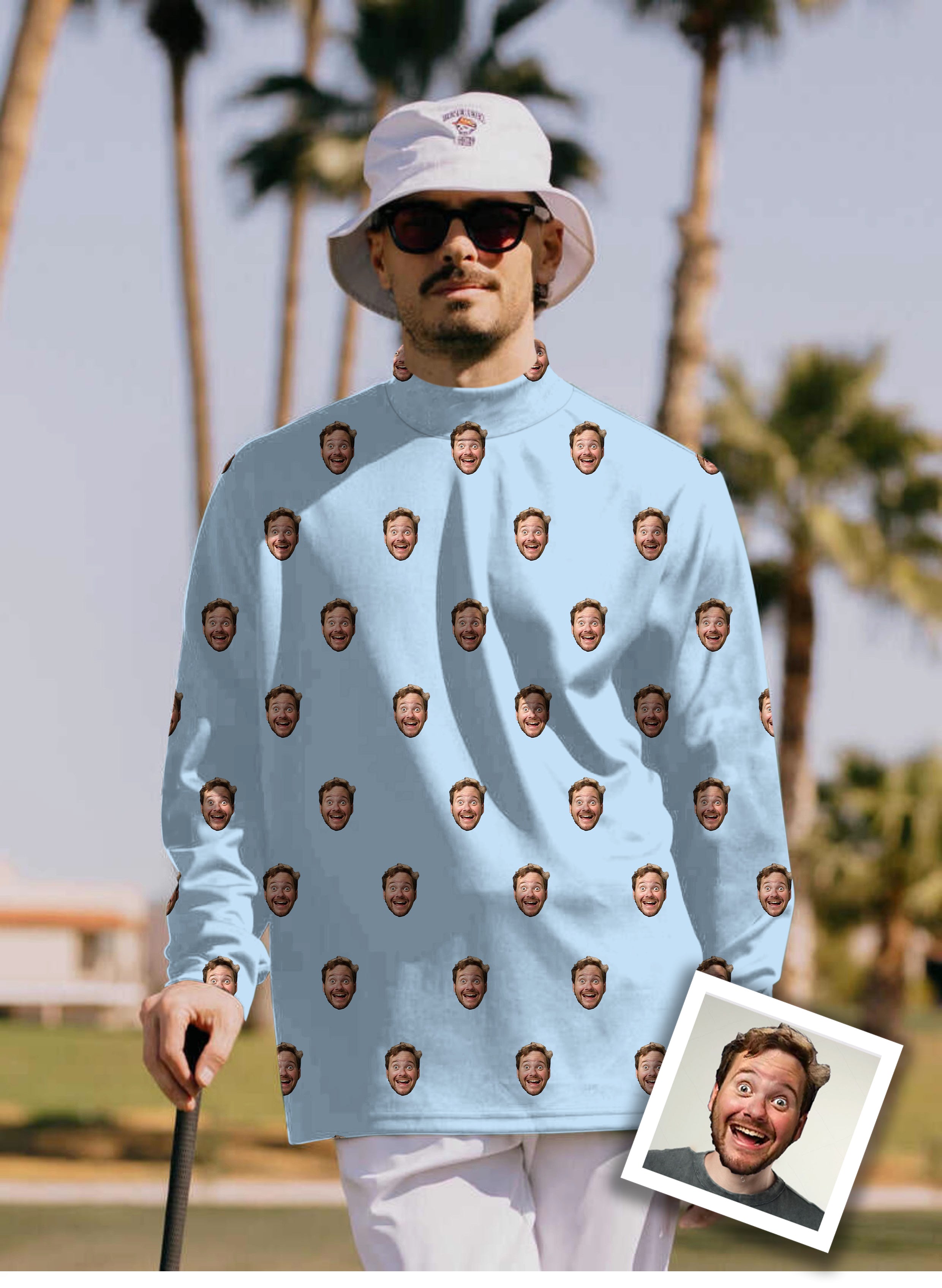 Men's Custom Photo Funny Face Pullover High neck Long/Short sleeve T-Shirt