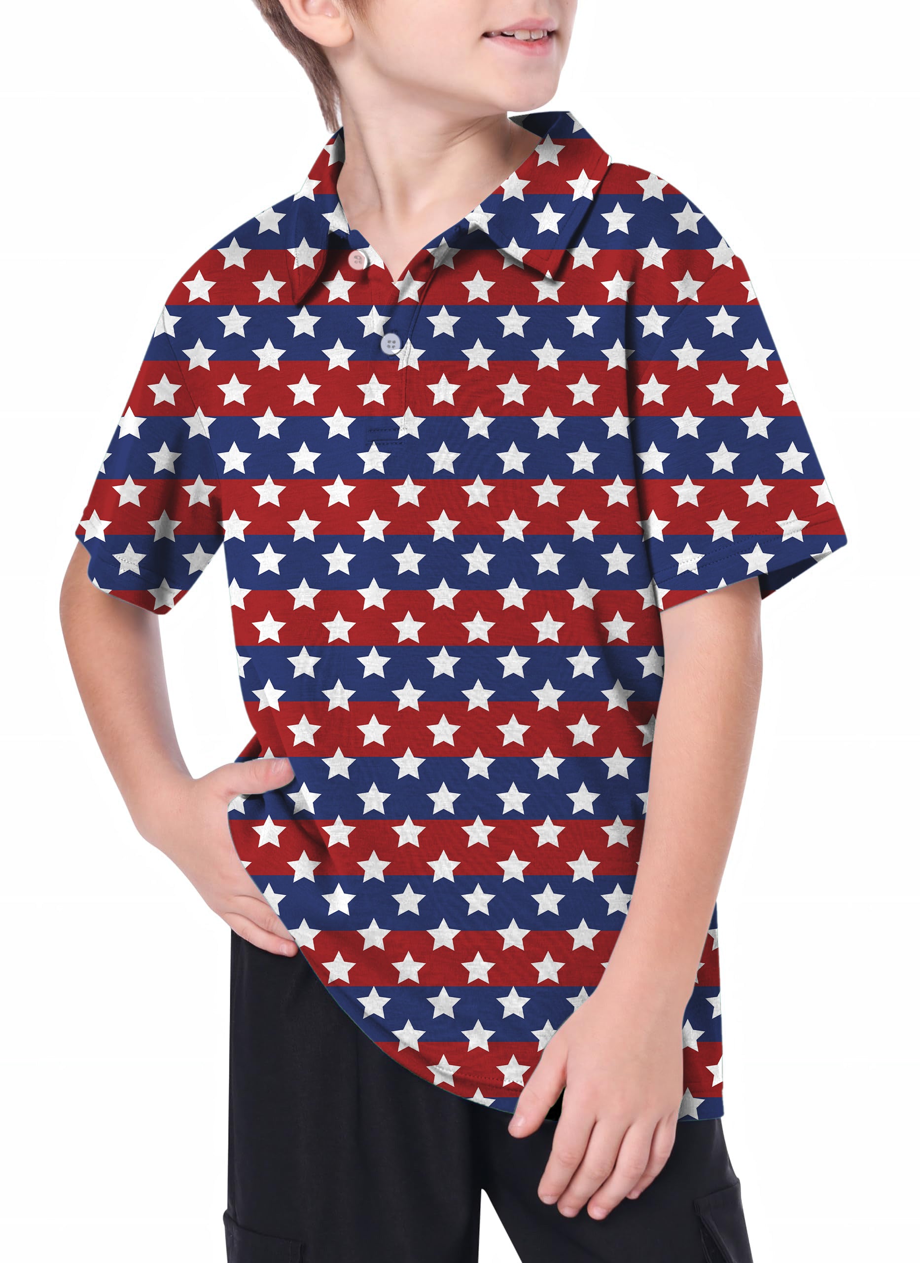 Youth US Flag Stars Golf Polo