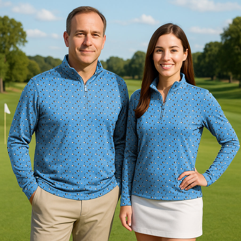 Sky-blue golf life Couple Golf Active 3/4 Zipper Top Long Sleeves