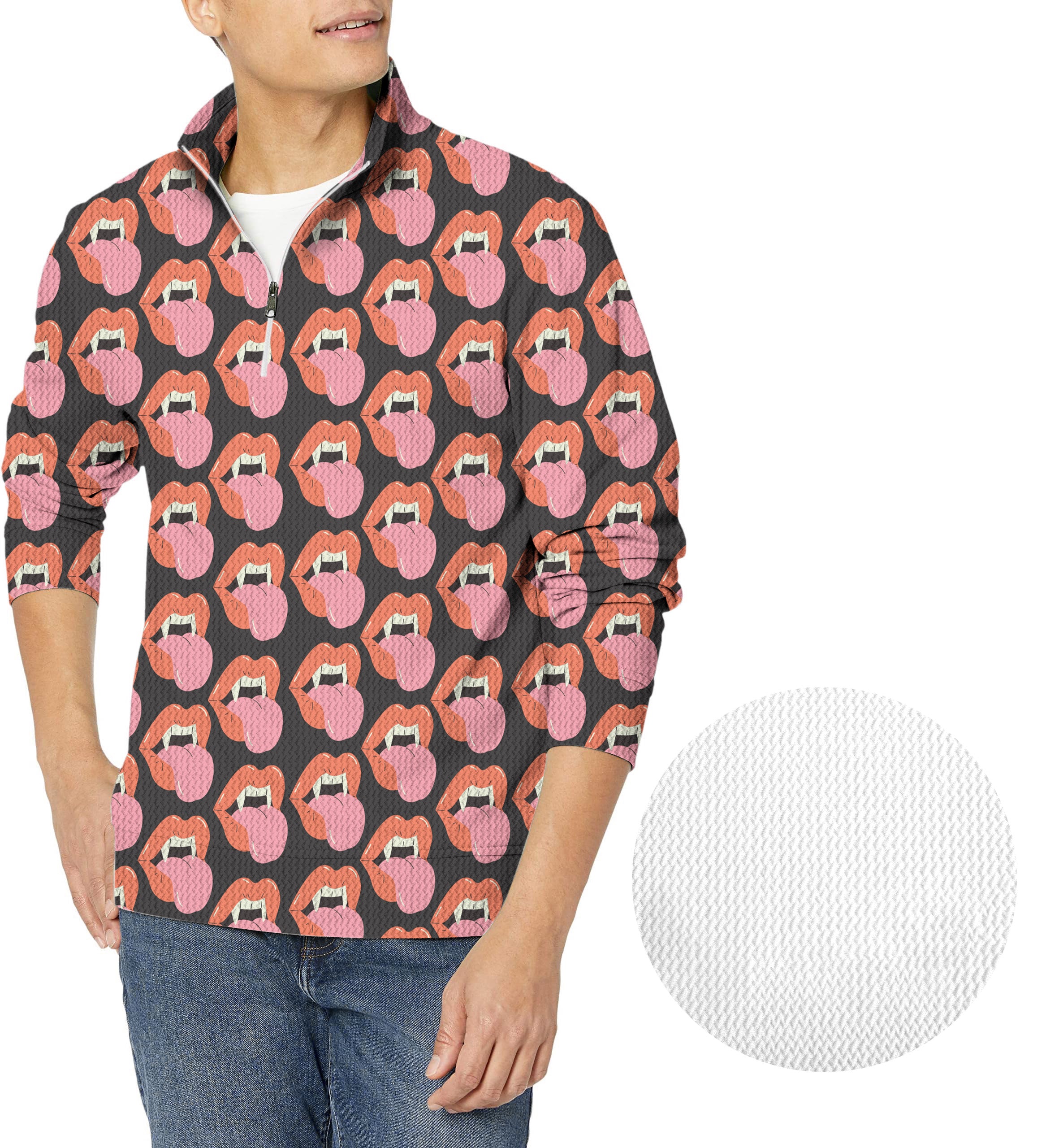 Halloween Vampire Mouth Men's Golf Waffle Zipper Pullover