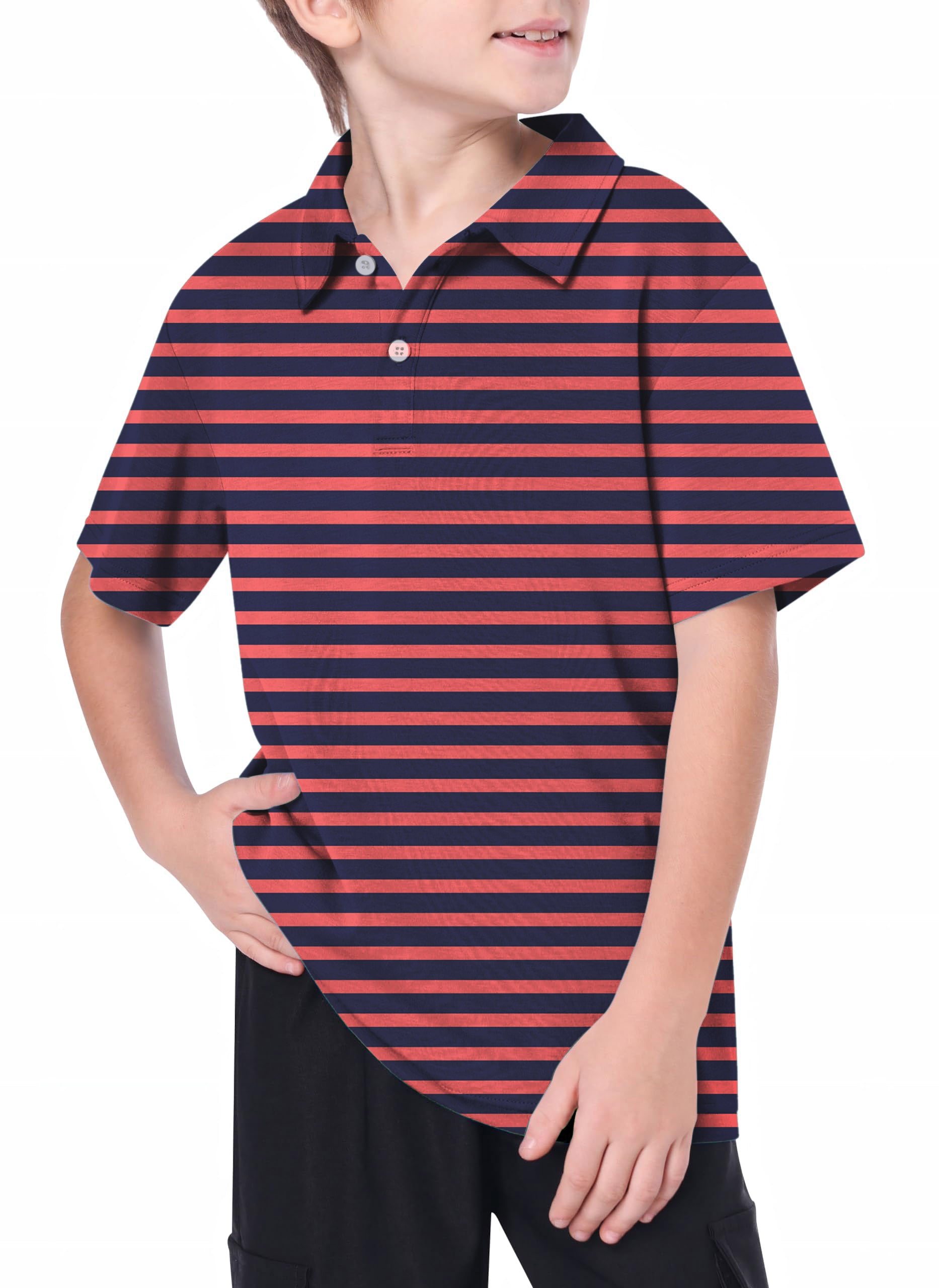 Youth Navy Red Stripes Golf Polo