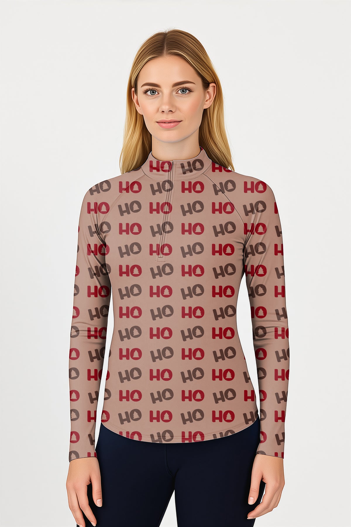 Christmas Tree HO Women's Golf Active 3/4 Zipper Top Long Sleeves