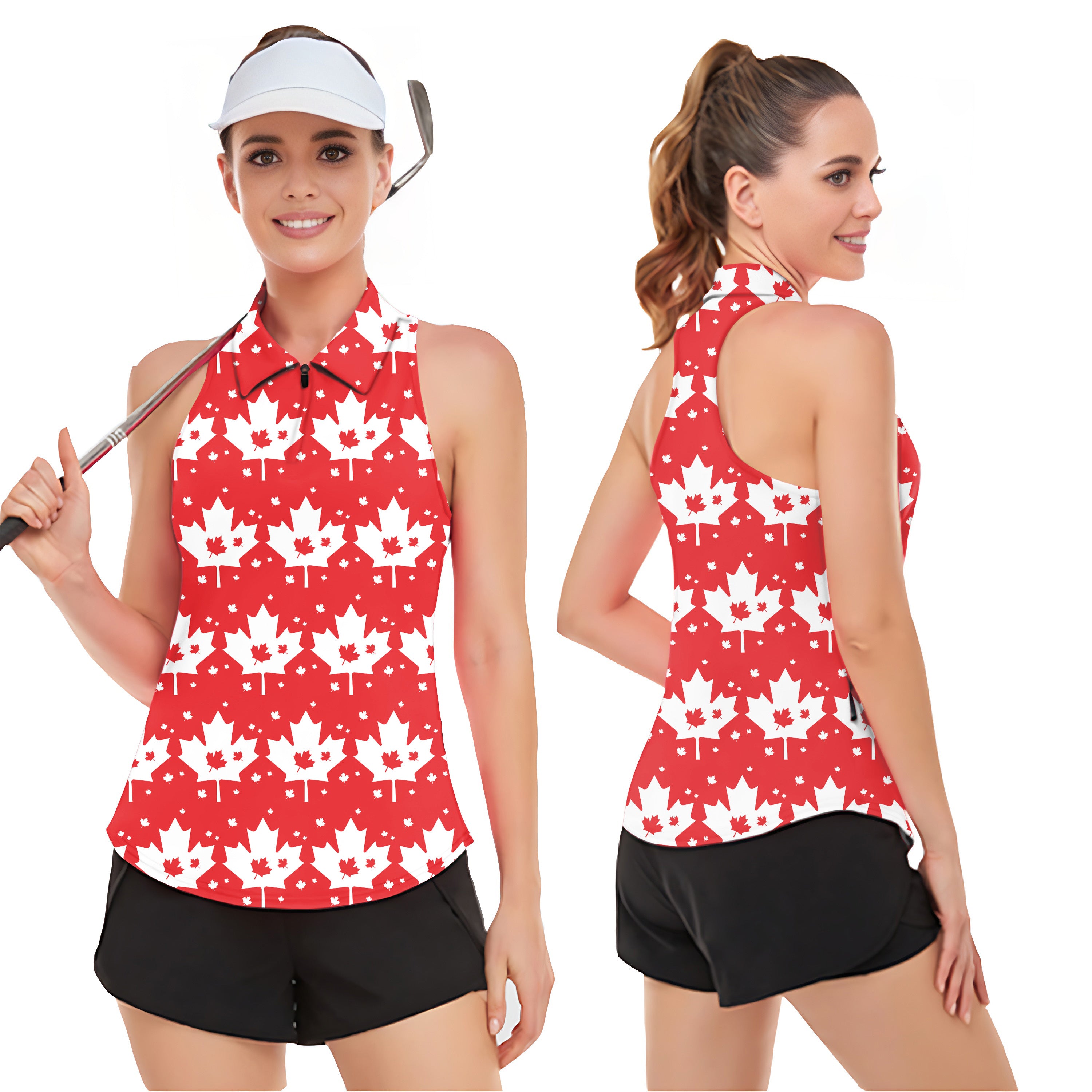 Canadian Maple Leaf Women’s Sleeveless Golf Tank Top Shirt Polo