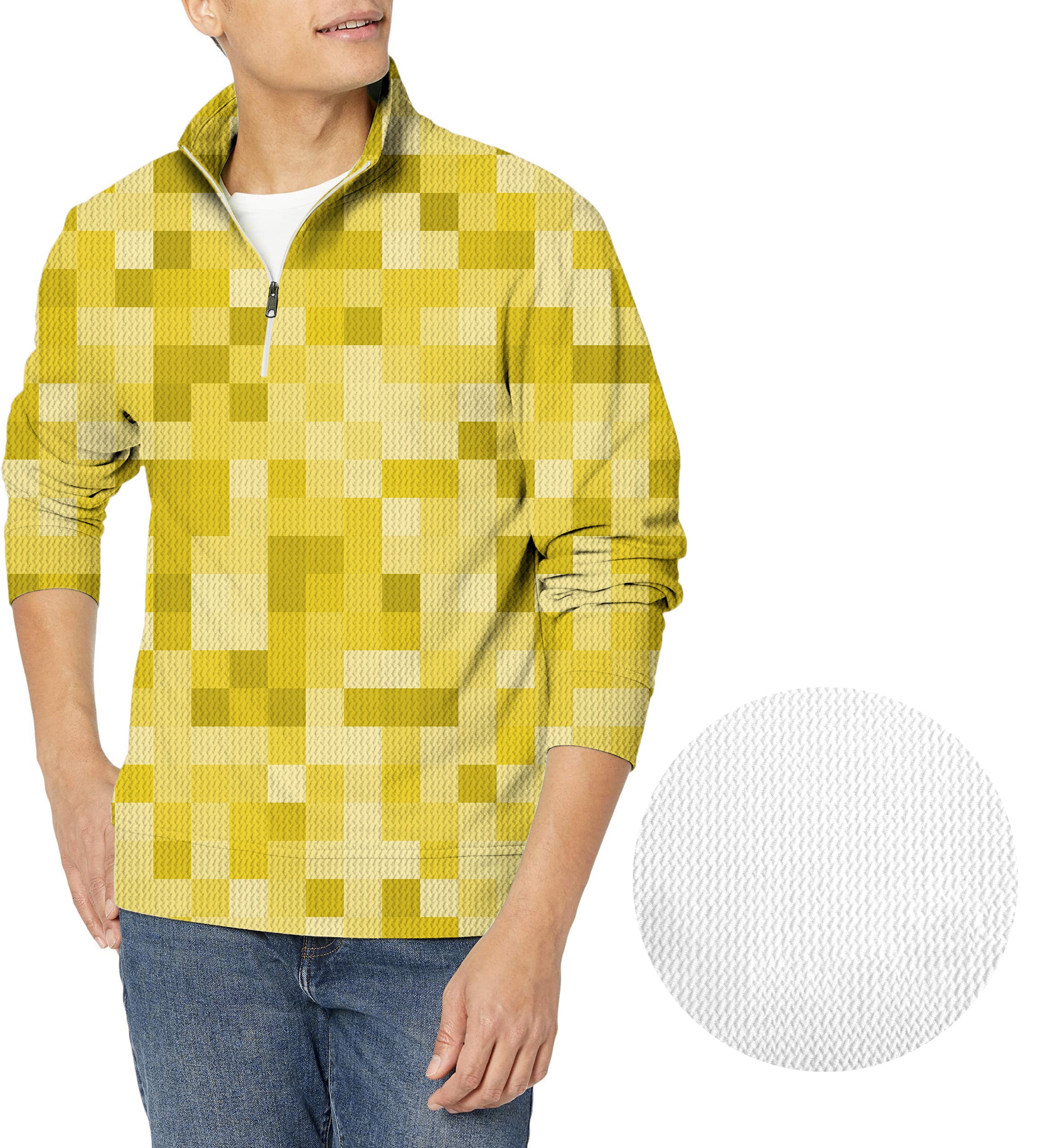 Yellow Pixel Big Men's Golf Waffle Zipper Pullover