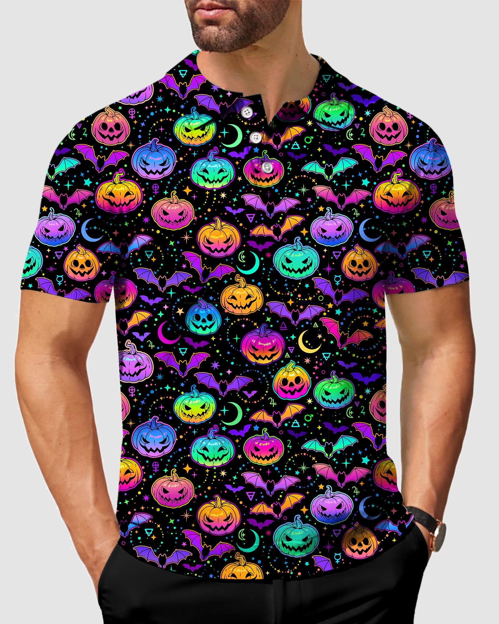 men's golf Neon Halloween Pumpkin polo