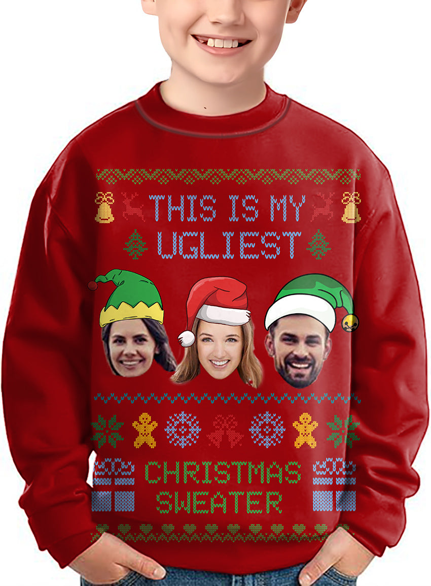 Red-Christmas Custom face Crewneck Pullover Kids Ugly Sweater