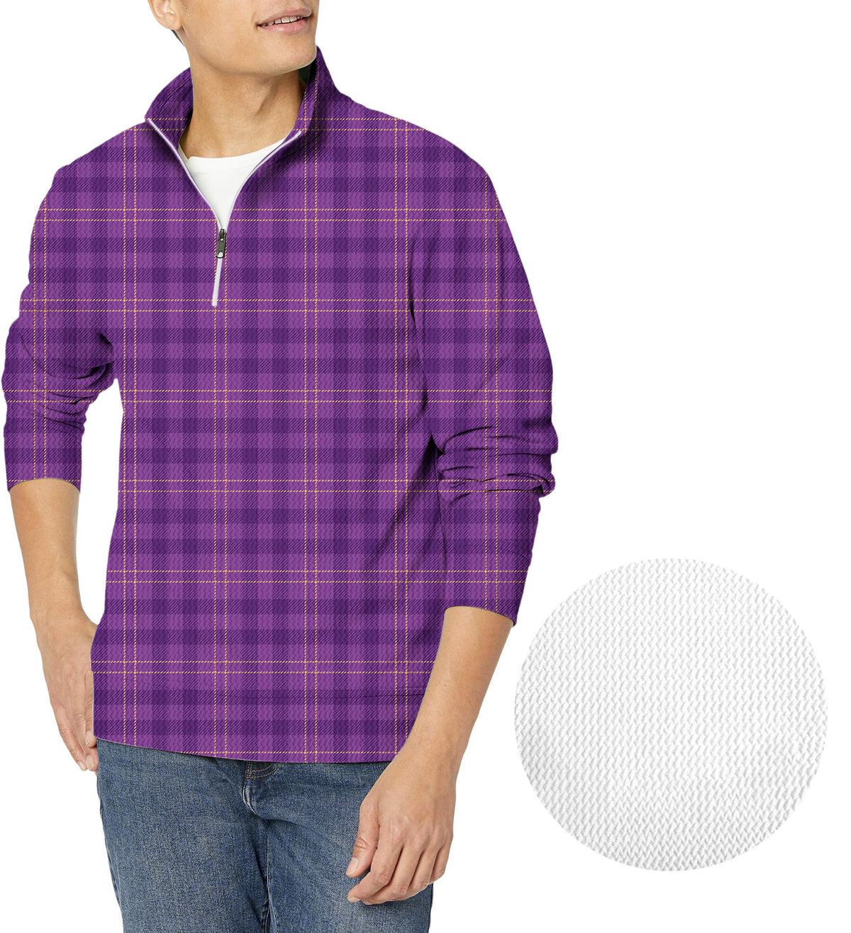 Halloween purple plaid Men's Golf Waffle Zipper Pullover