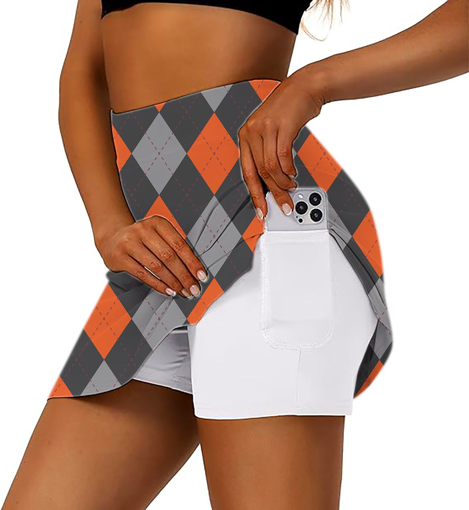 Halloween Black Red Argyle Women's Athletic Golf Skorts Flared Skirts