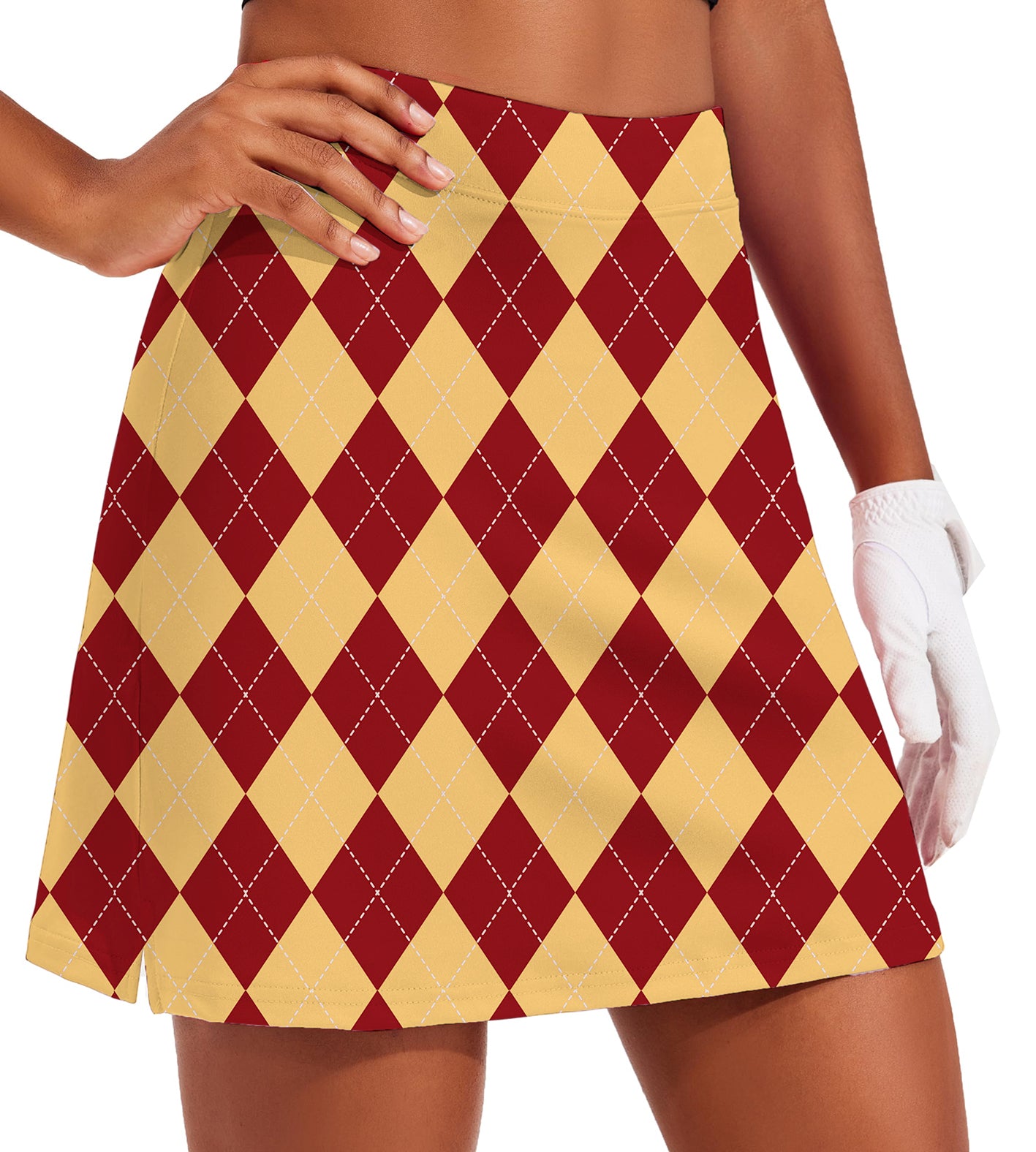 Women's yellow red Argyle Golf Skirts Inner Shorts Pocket