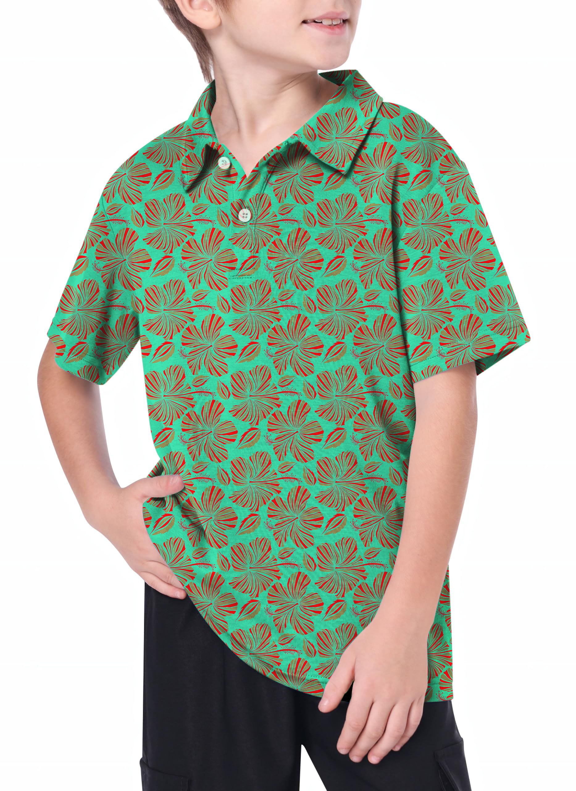 Youth GREEN FLOWERS Golf Polo