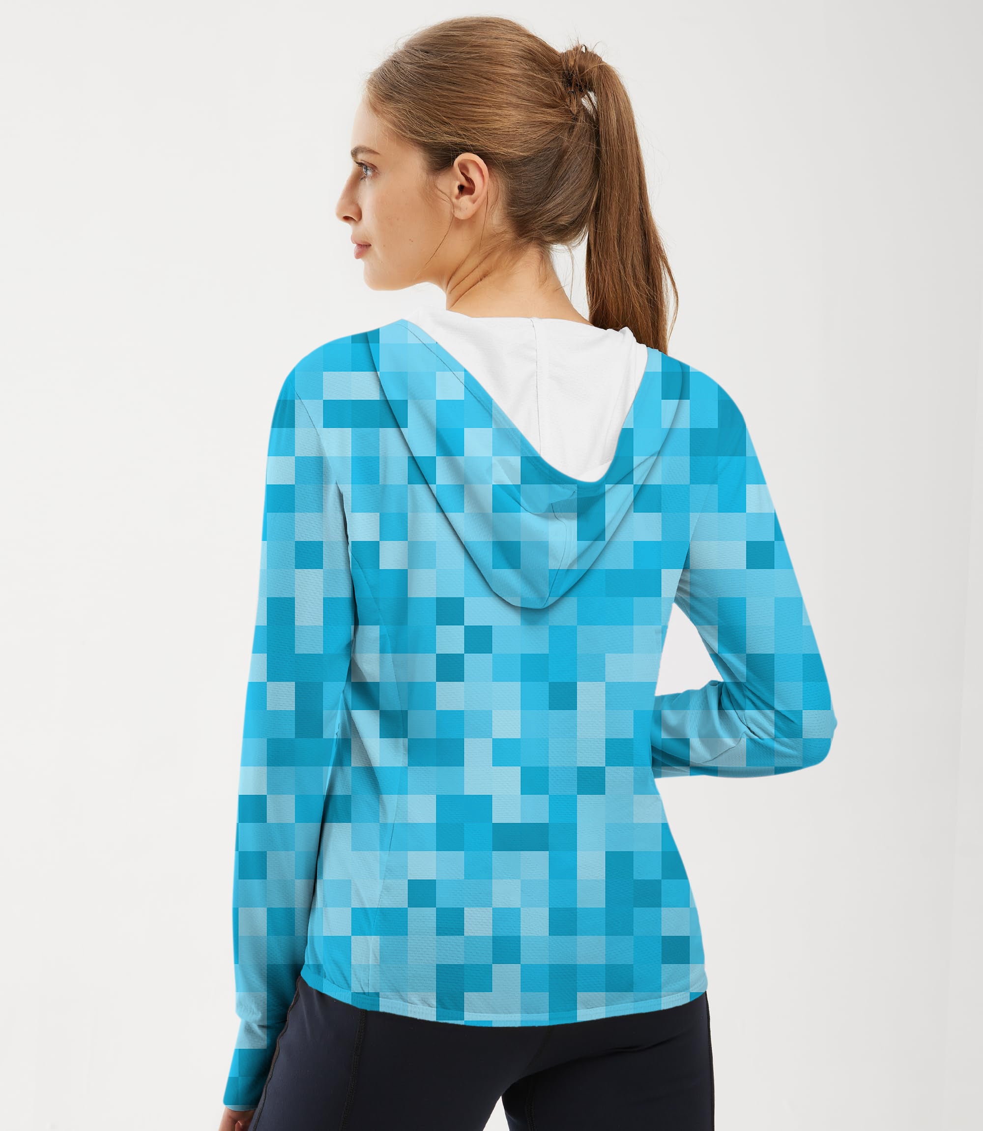 Women's Outdoor Blue Pixel Big Golf Sun Protection Slim Fit zip hoodies