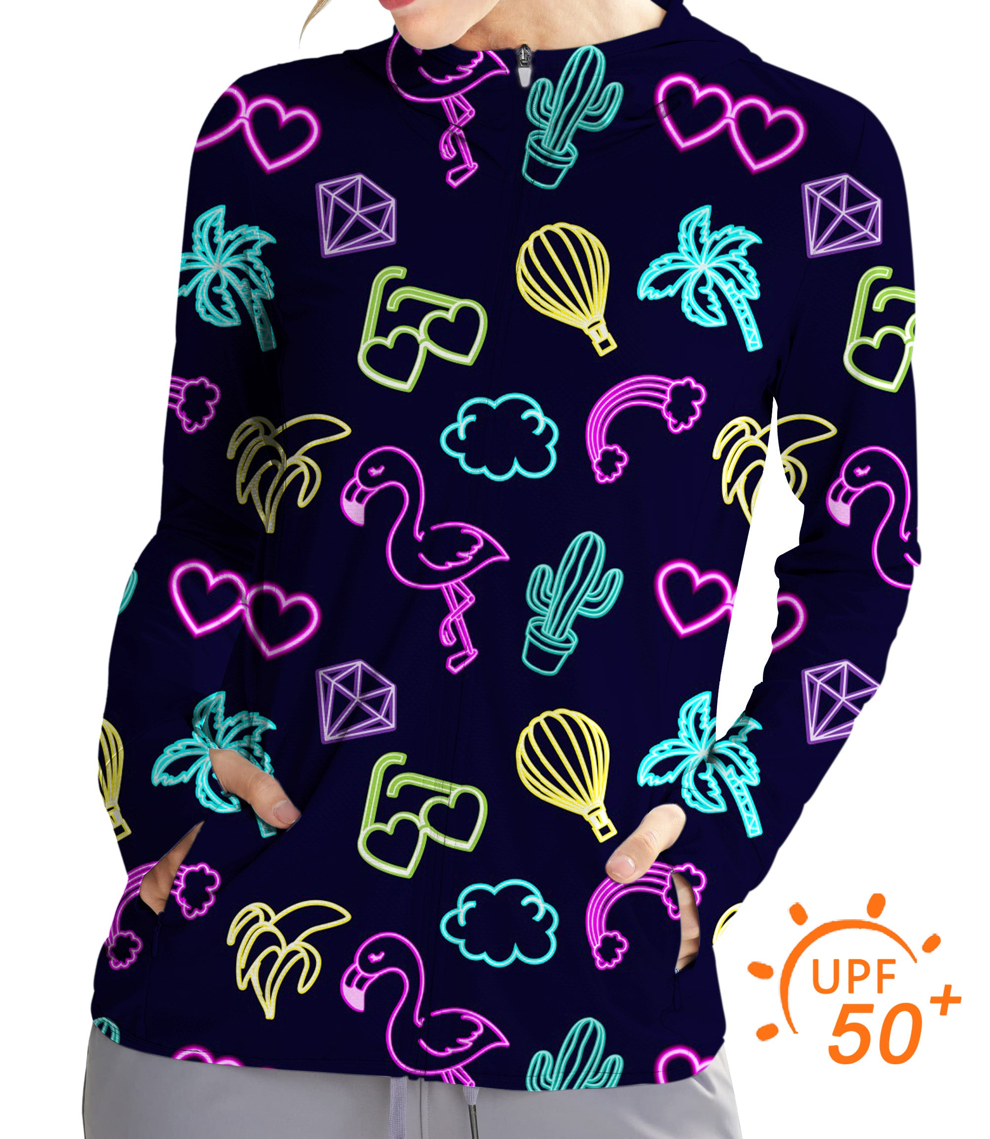 Women's Outdoor Neon Flamingo Golf Sun Protection Slim Fit zip hoodies