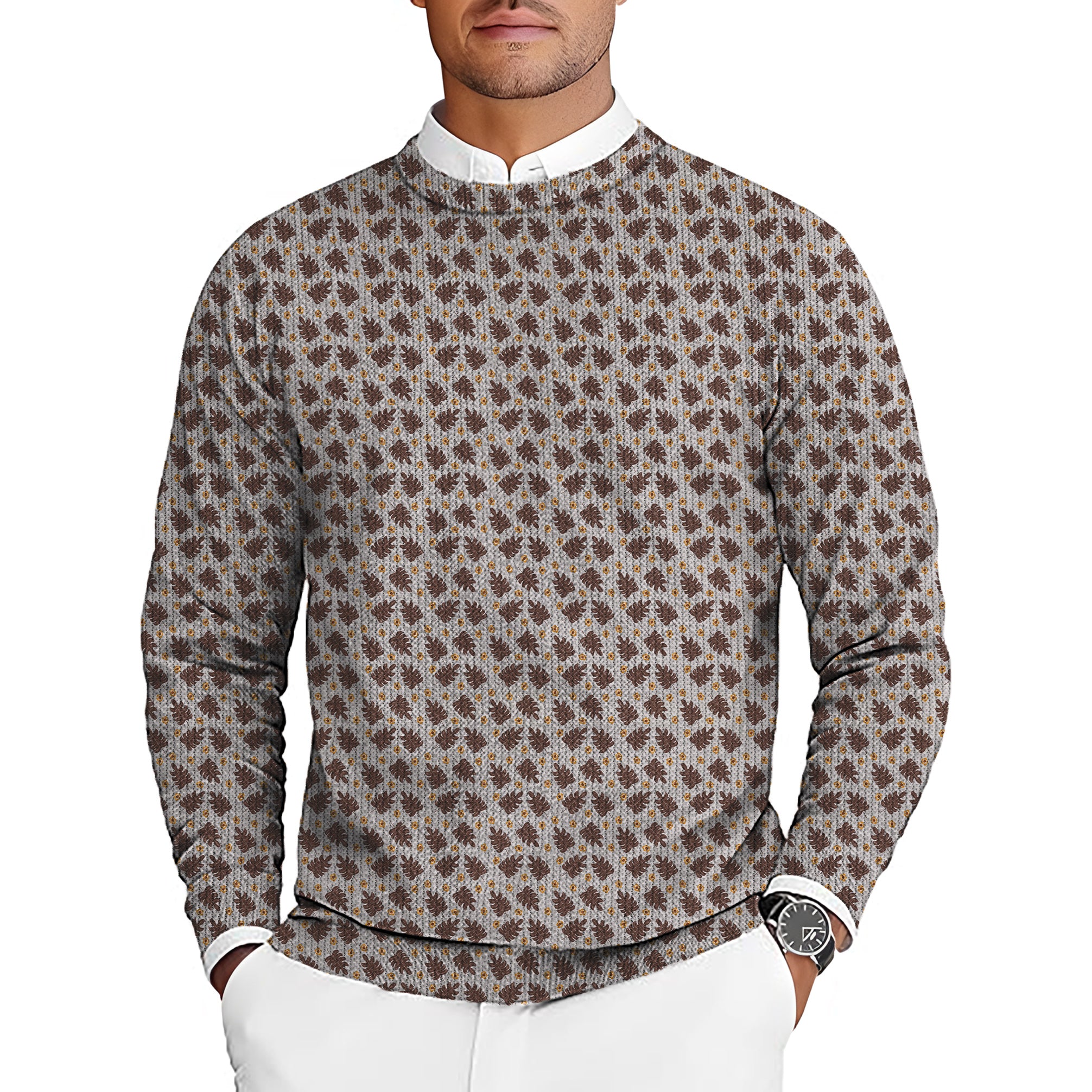 brown palm leaf Men's Golf Crewneck Pullover Sweaters Ugly Sweater limited edition