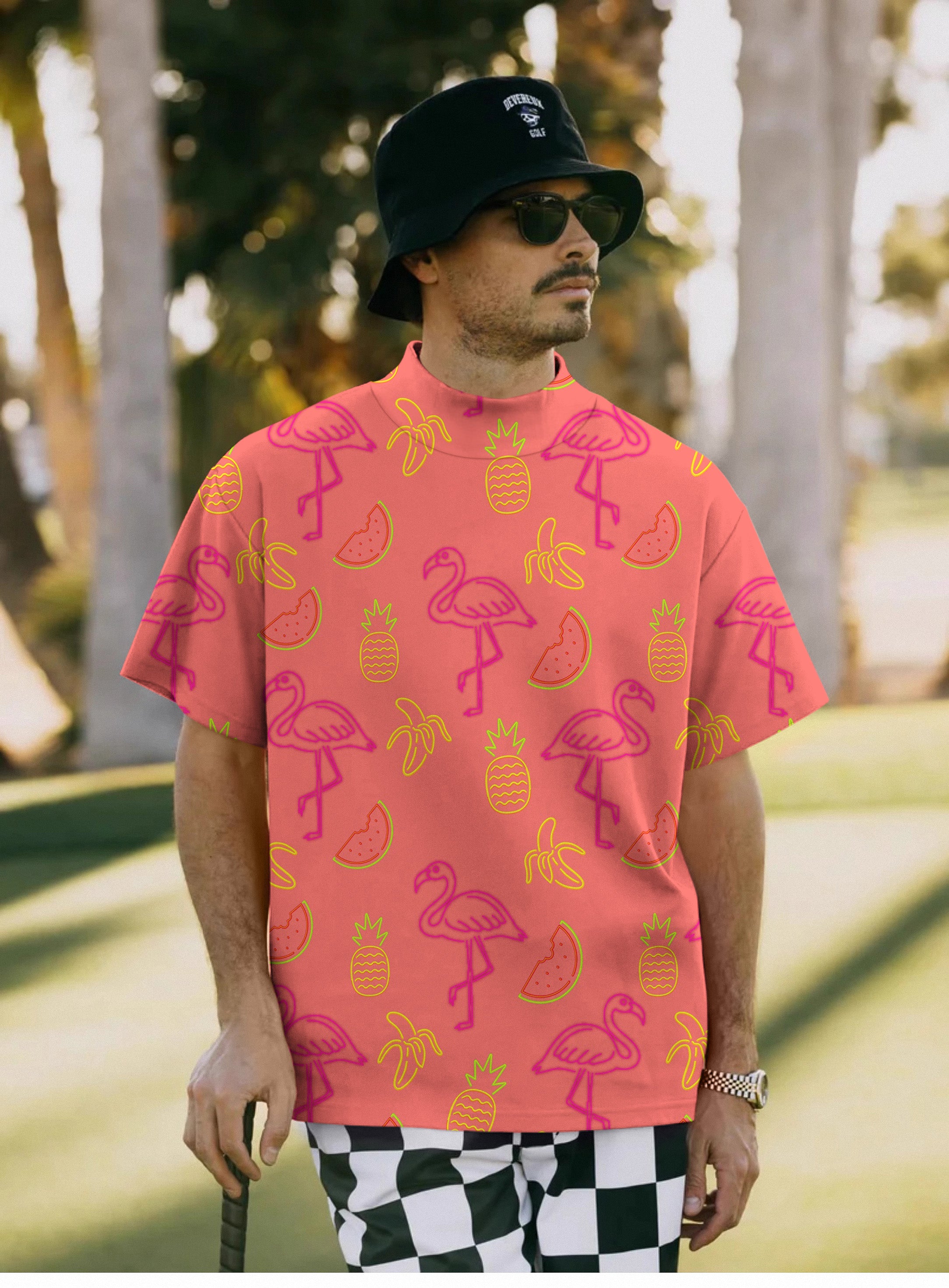 Men's Fruity Flamingo Pullover High neck Long/Short sleeve T-Shirt