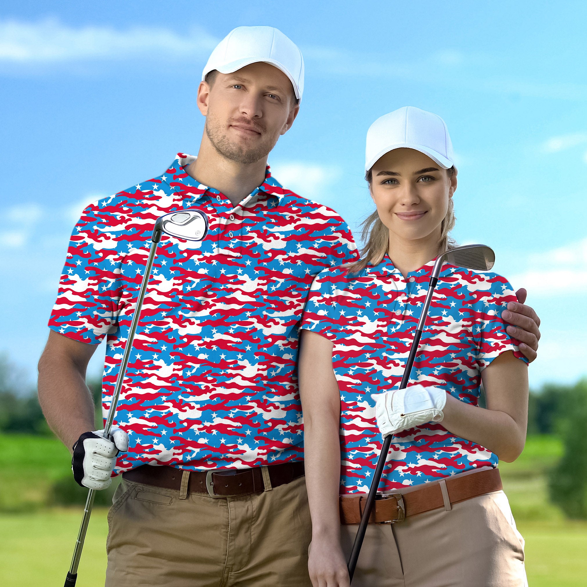 Golf Polo Couple Family set Patriotic Camo