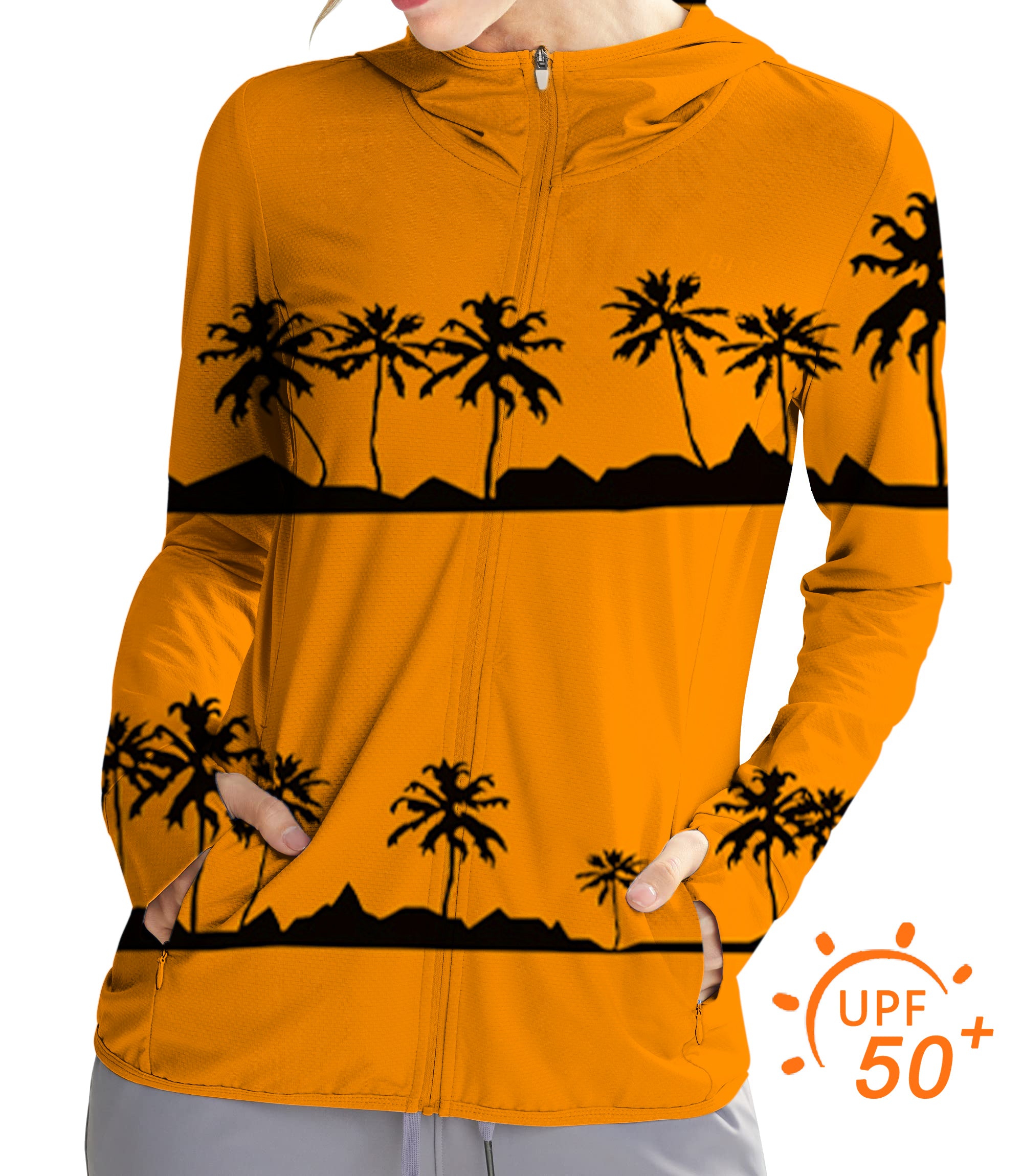 Women's Outdoor Setting sun and coconut trees Golf Sun Protection Slim Fit zip hoodies