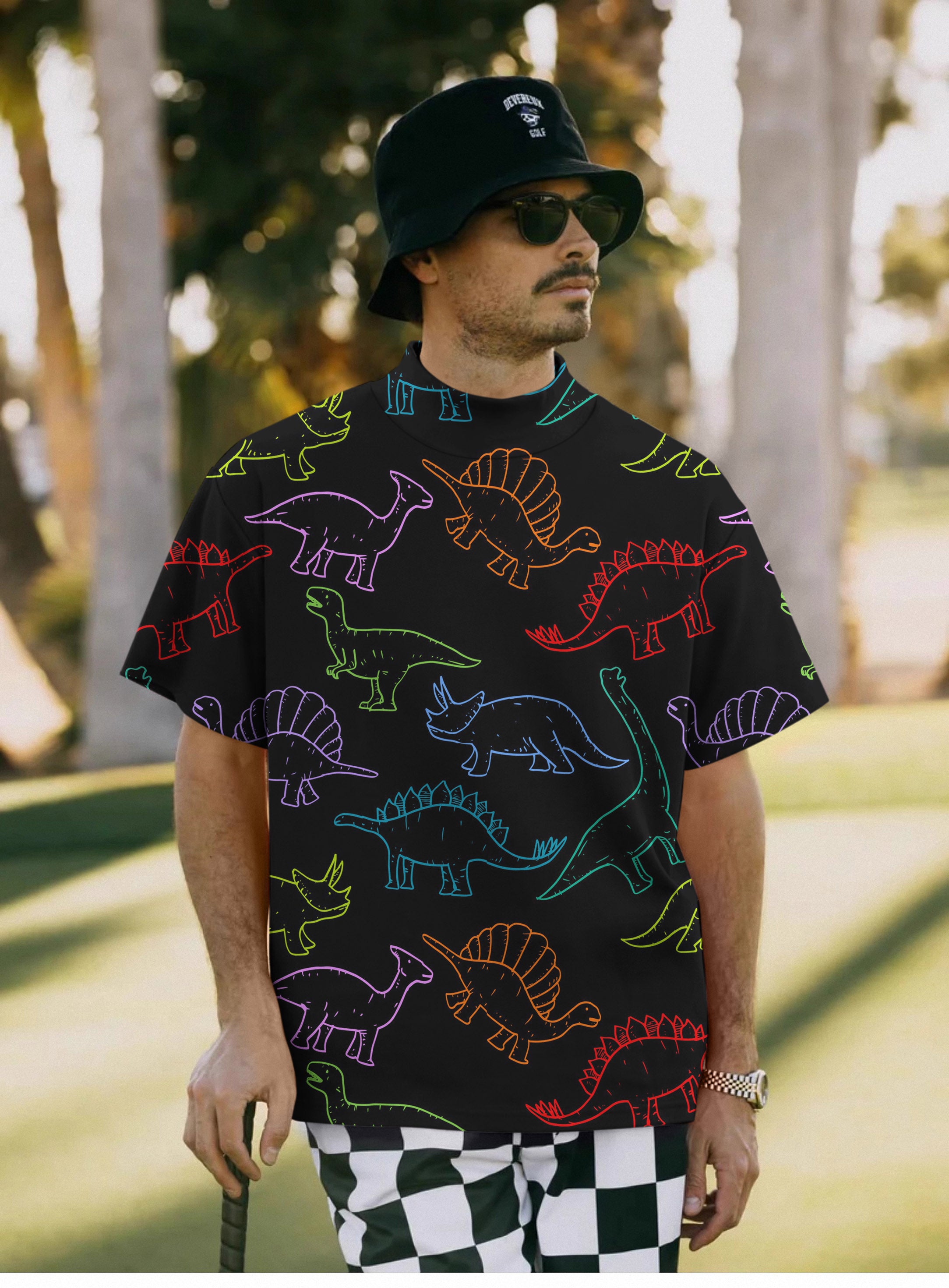 Men's Electric Dinos Pullover High neck Long/Short sleeve T-Shirt