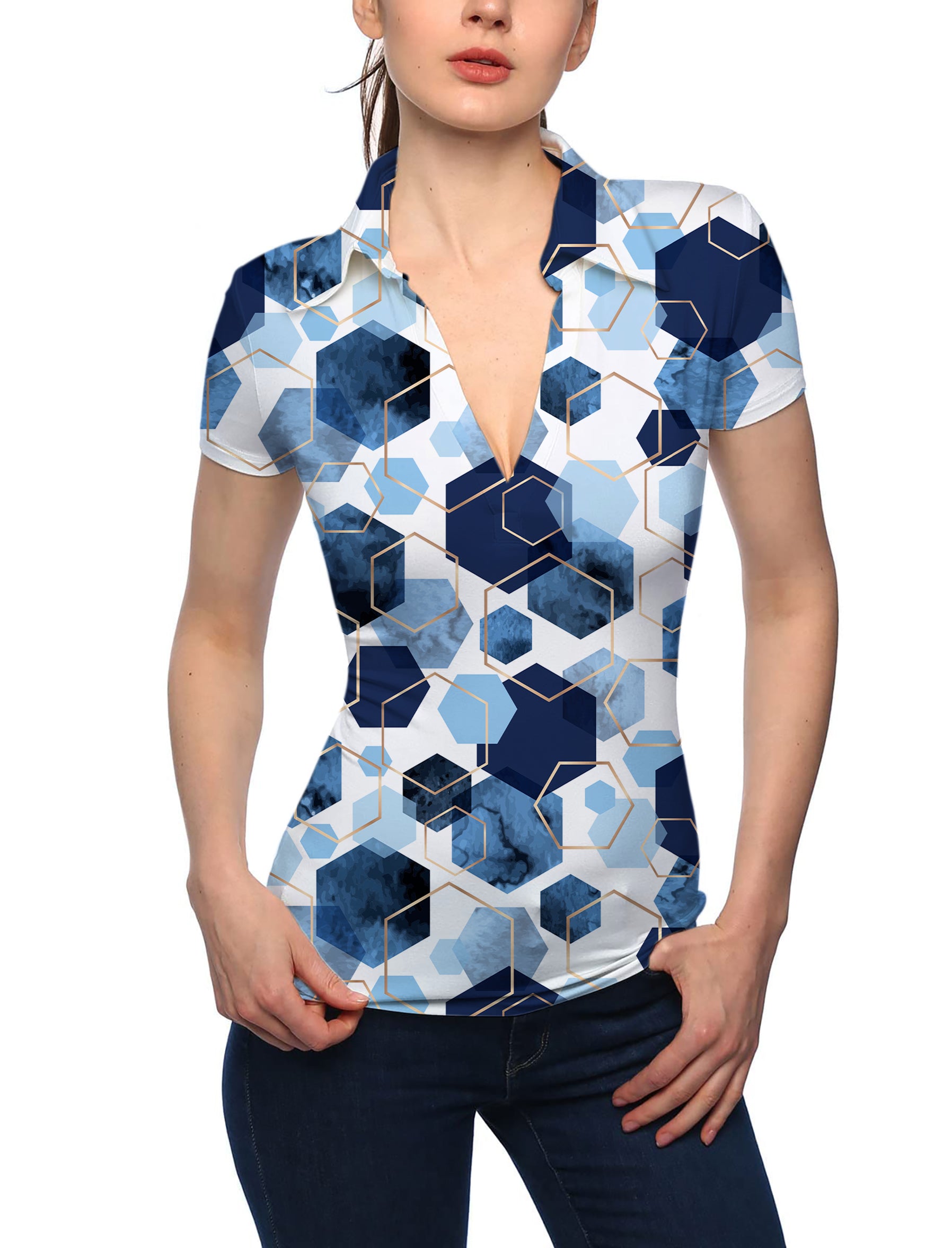 Women's Deep Sea V Neck Golf Polo