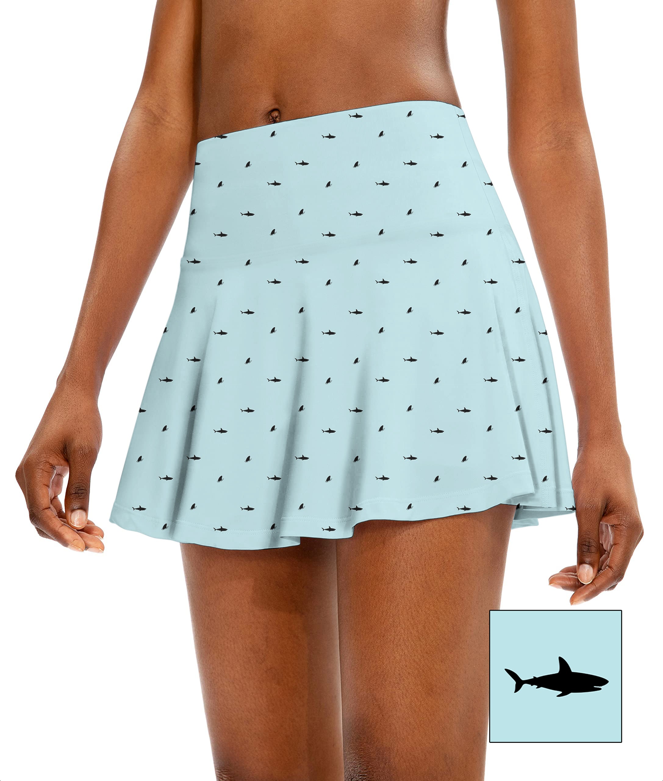 Black Shark and Fin Custom The Background Color Women's Athletic Golf Skorts Flared Skirts