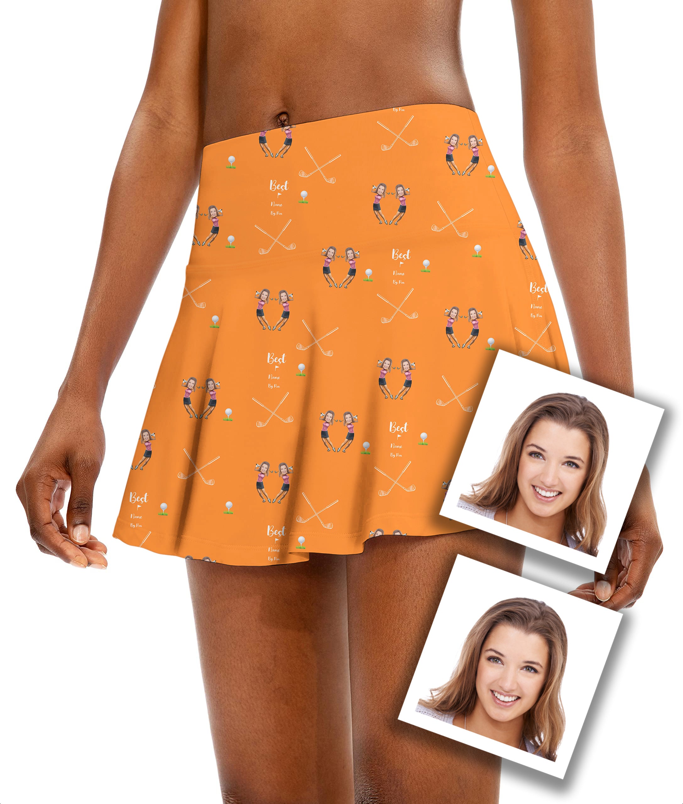 Custom Sister Photo Face & Name Women's Athletic Golf Skorts Flared Skirts