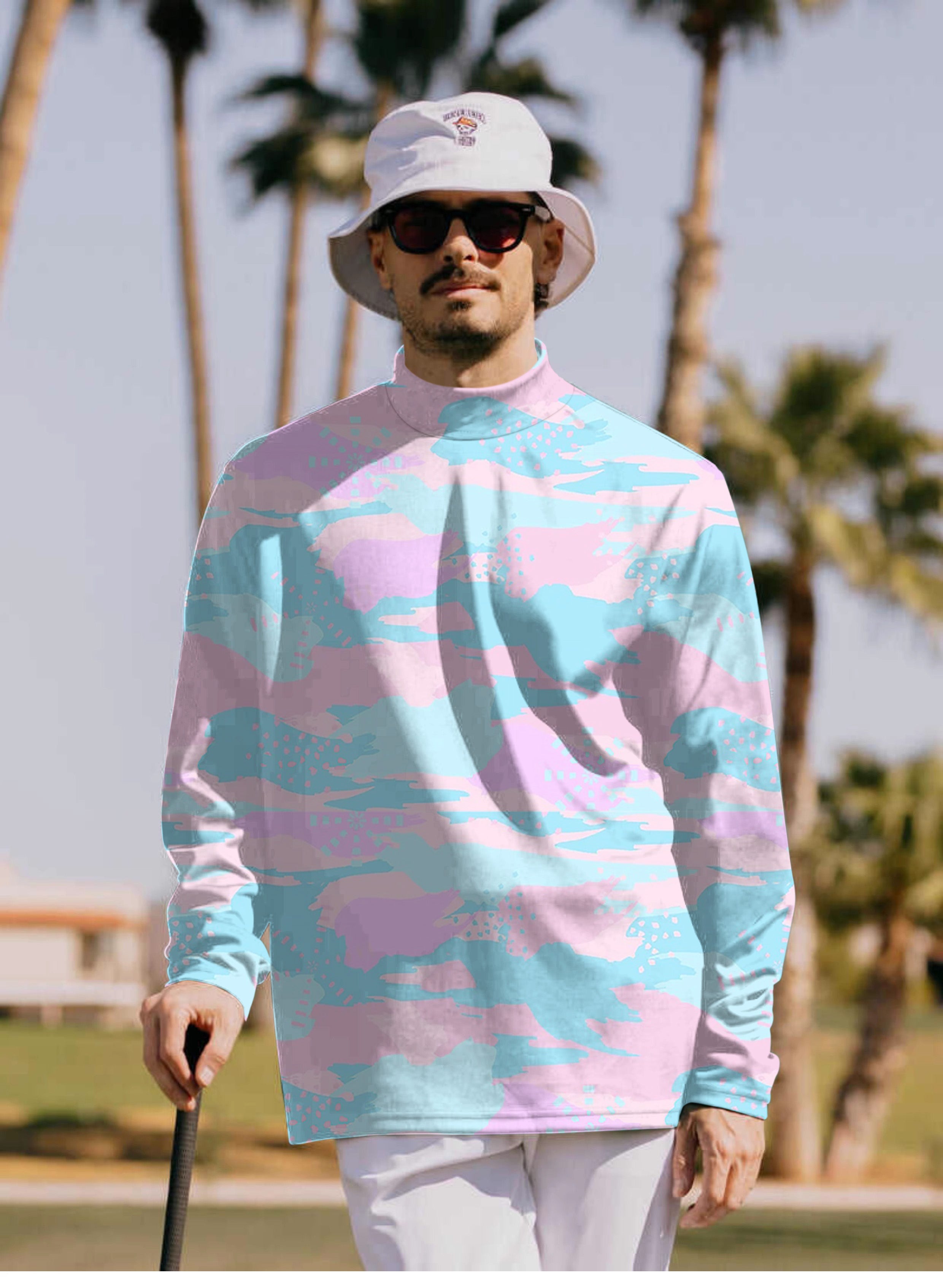 Men's Pastel Camo Pullover High neck Long/Short sleeve T-Shirt